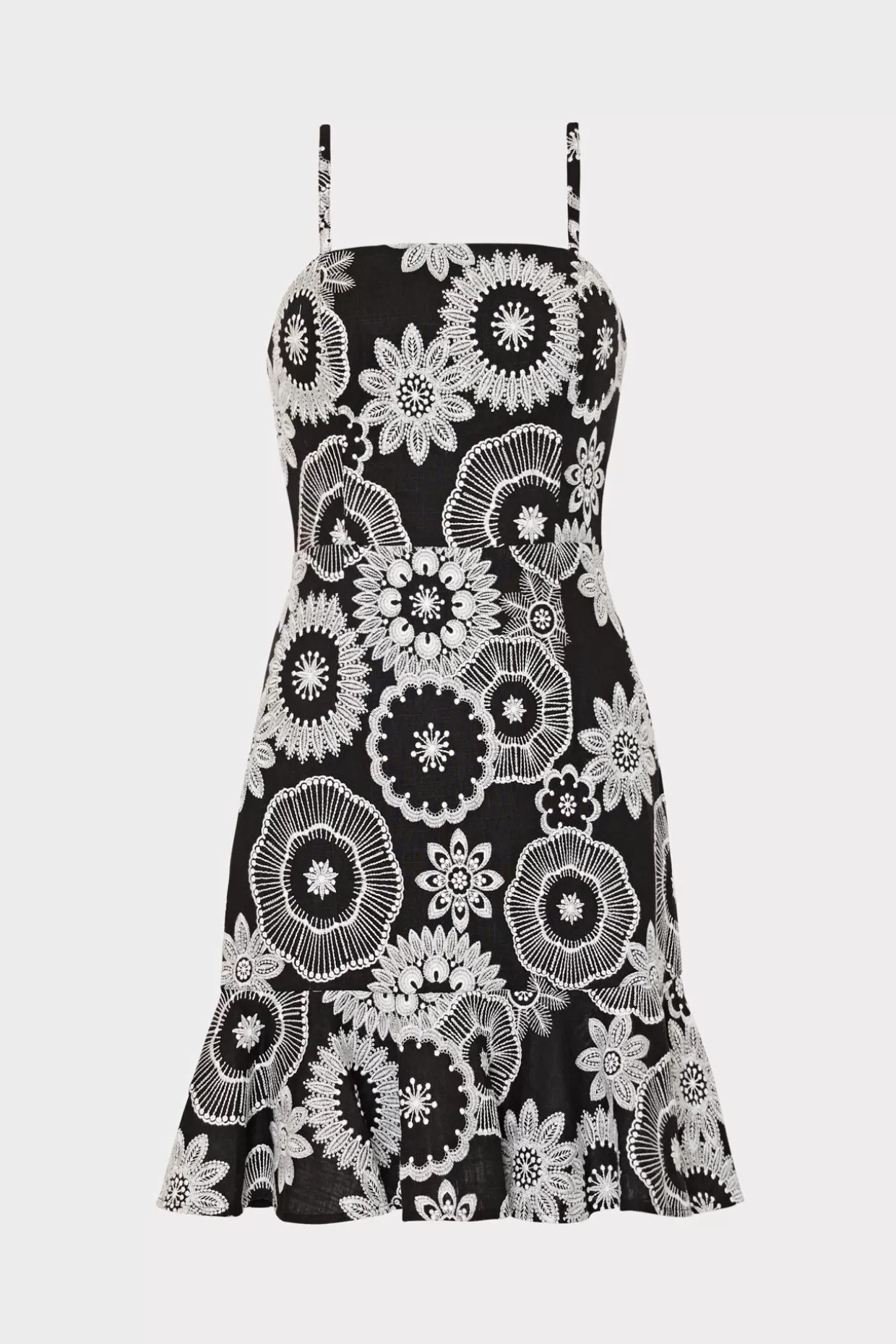 Sundresses-MILLY Linen Embroidered Dress Black/White