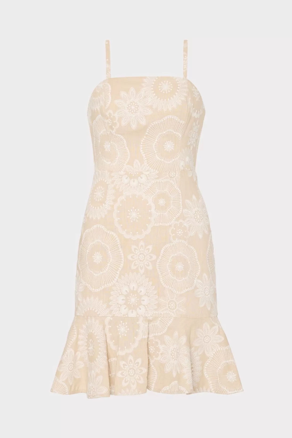 Day Dresses-MILLY Linen Embroidered Dress Natural/Ecru