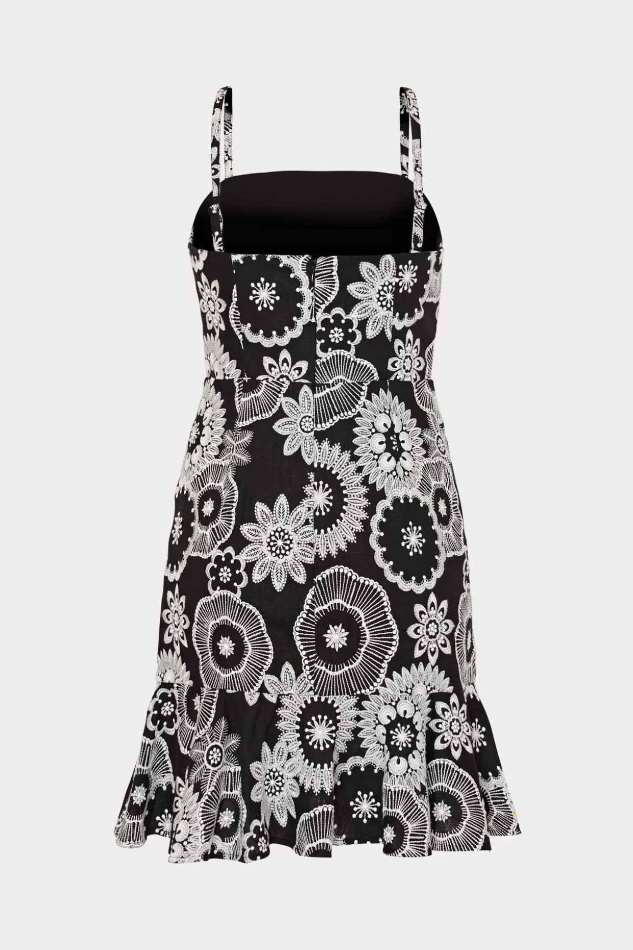 Little Black Dresses-MILLY Linen Embroidered Dress Black/White