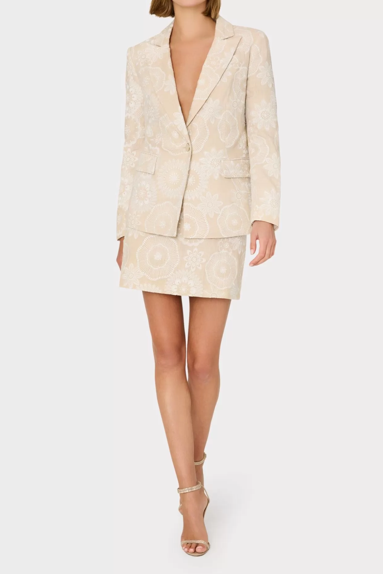 Blazers-MILLY Linen Embroidered Jacket Natural/Ecru