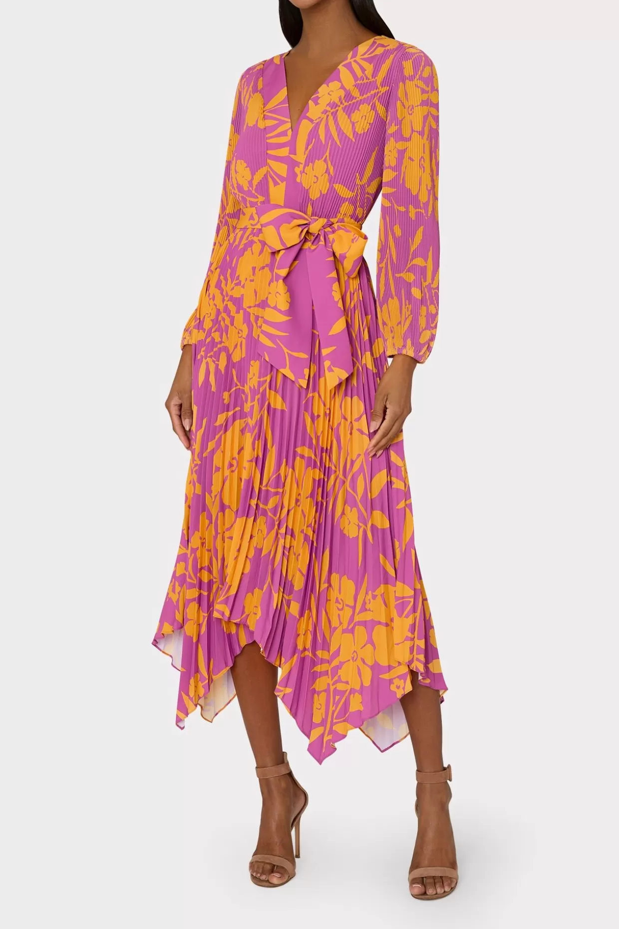 Maxi Dresses-MILLY Liora Marigold Aroma Pleated Dress Multi