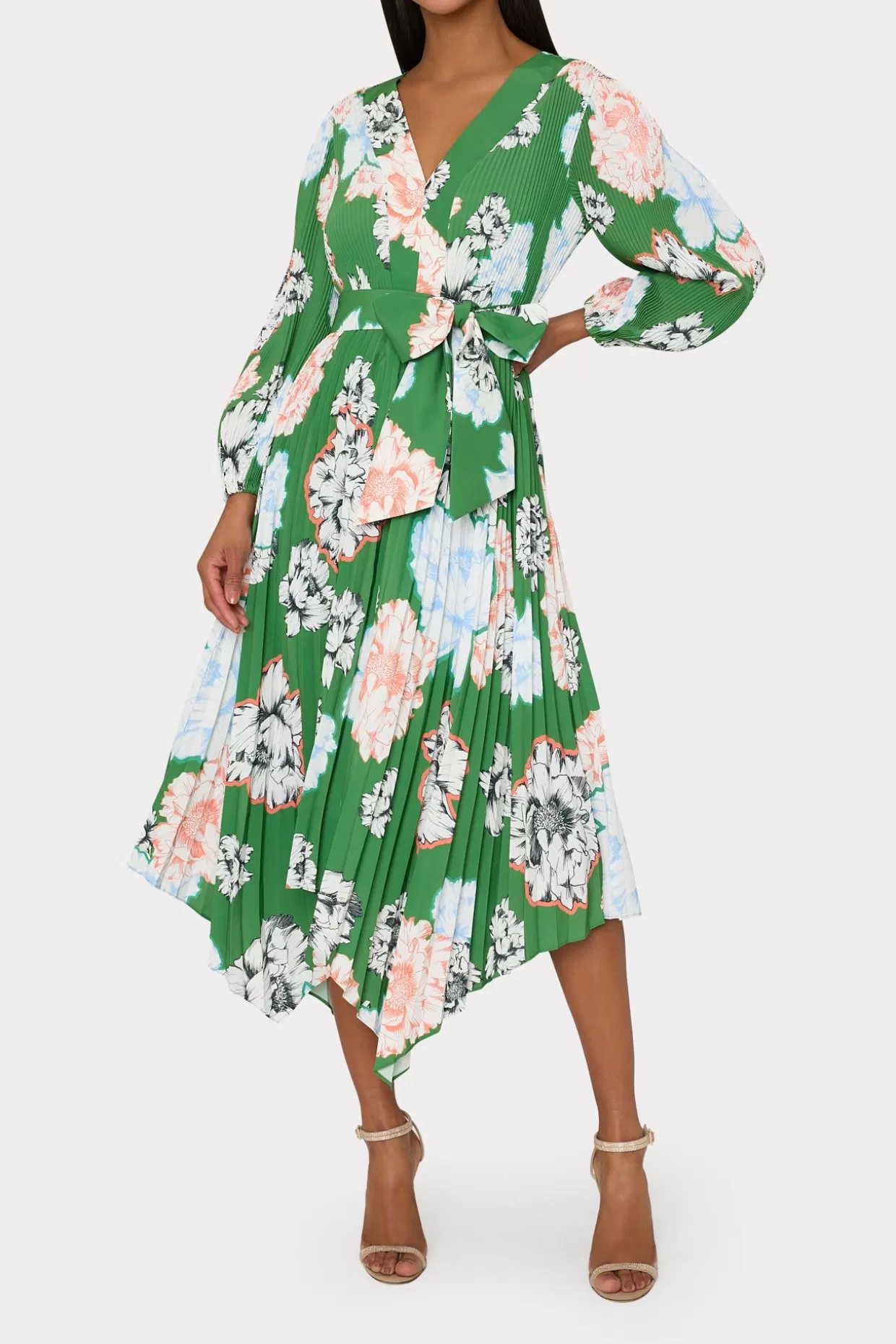 Sundresses-MILLY Liora Petals In Bloom Pleated Dress Green Multi