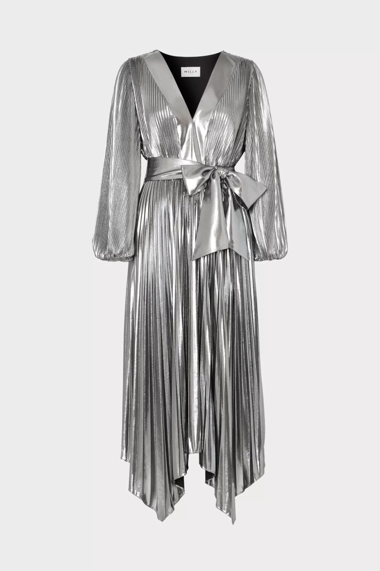 Maxi Dresses-MILLY Liora Pleated Lame Dress Silver