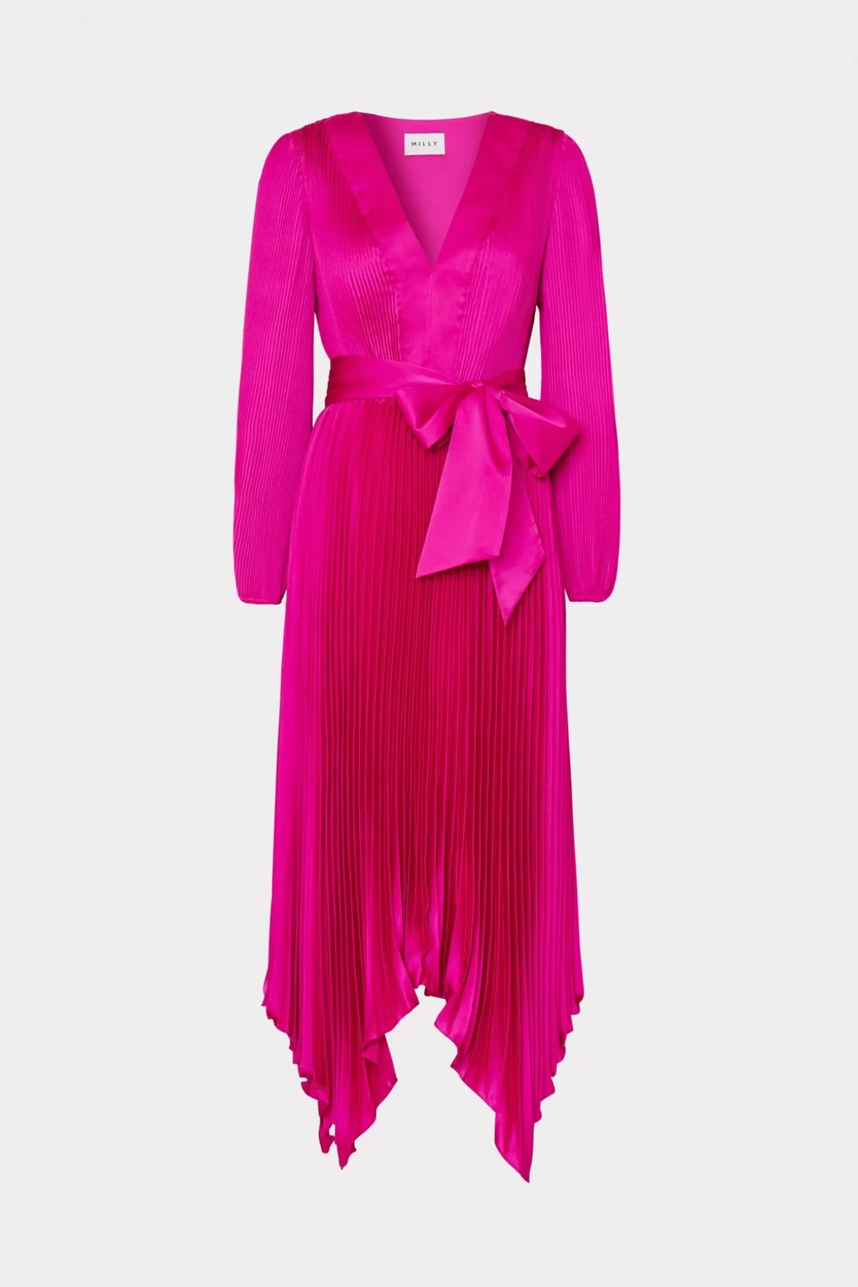 Pink Dresses-MILLY Liora Satin Pleated Dress Fuchsia