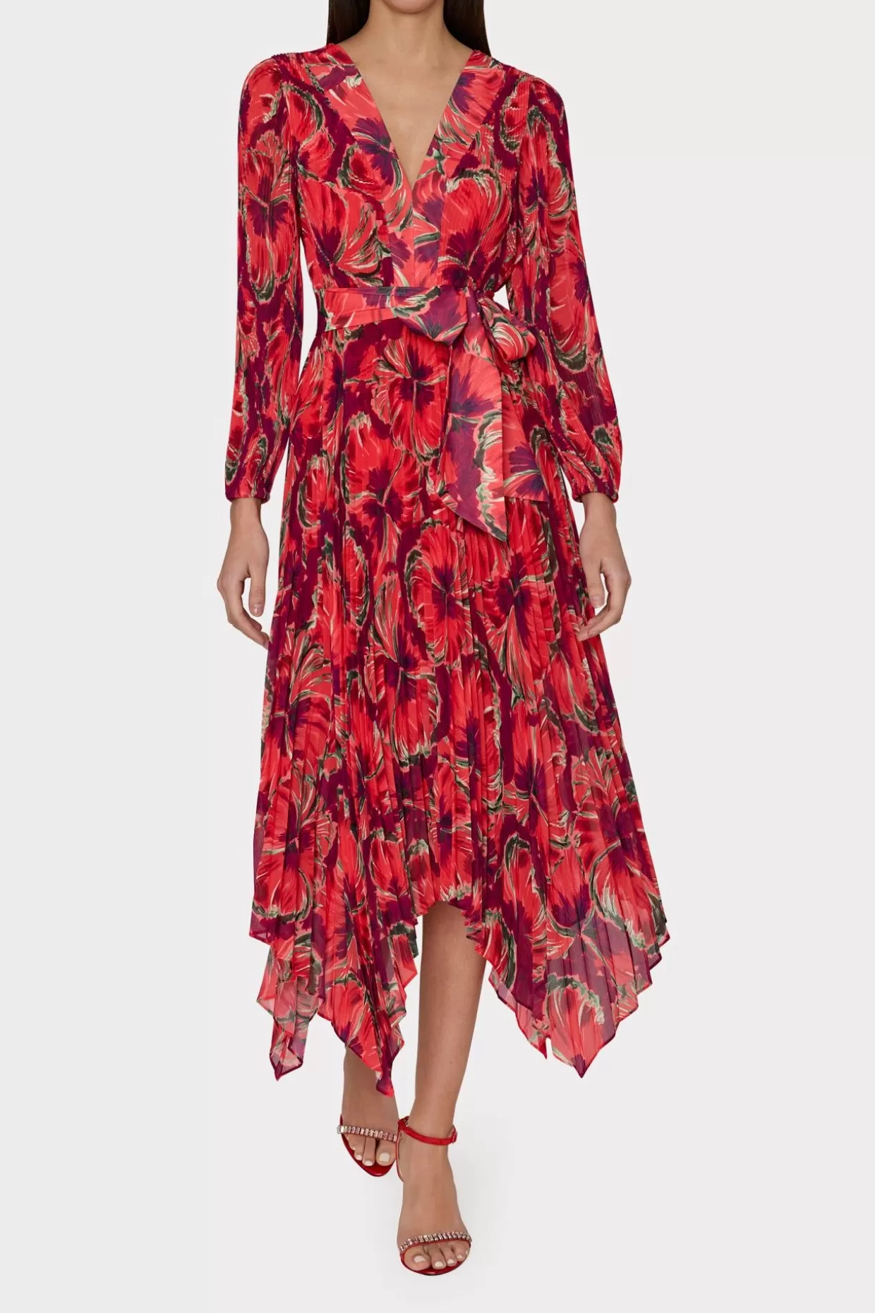 Jumpsuits & Rompers-MILLY Liora Windmill Floral Pleated Dress Red Multi