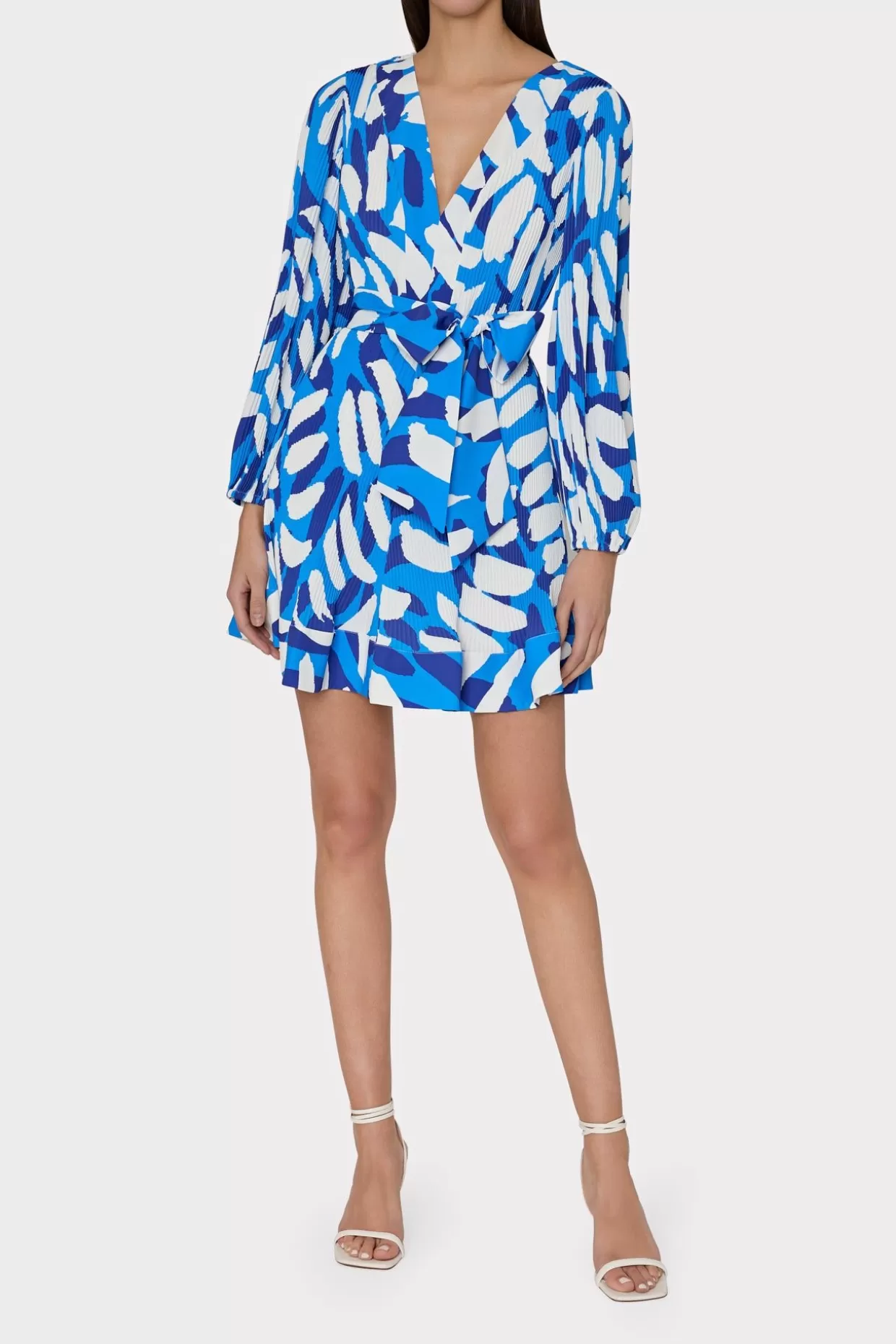 Day Dresses-MILLY Liv Brushstroke Pleated Dress Blue Multi