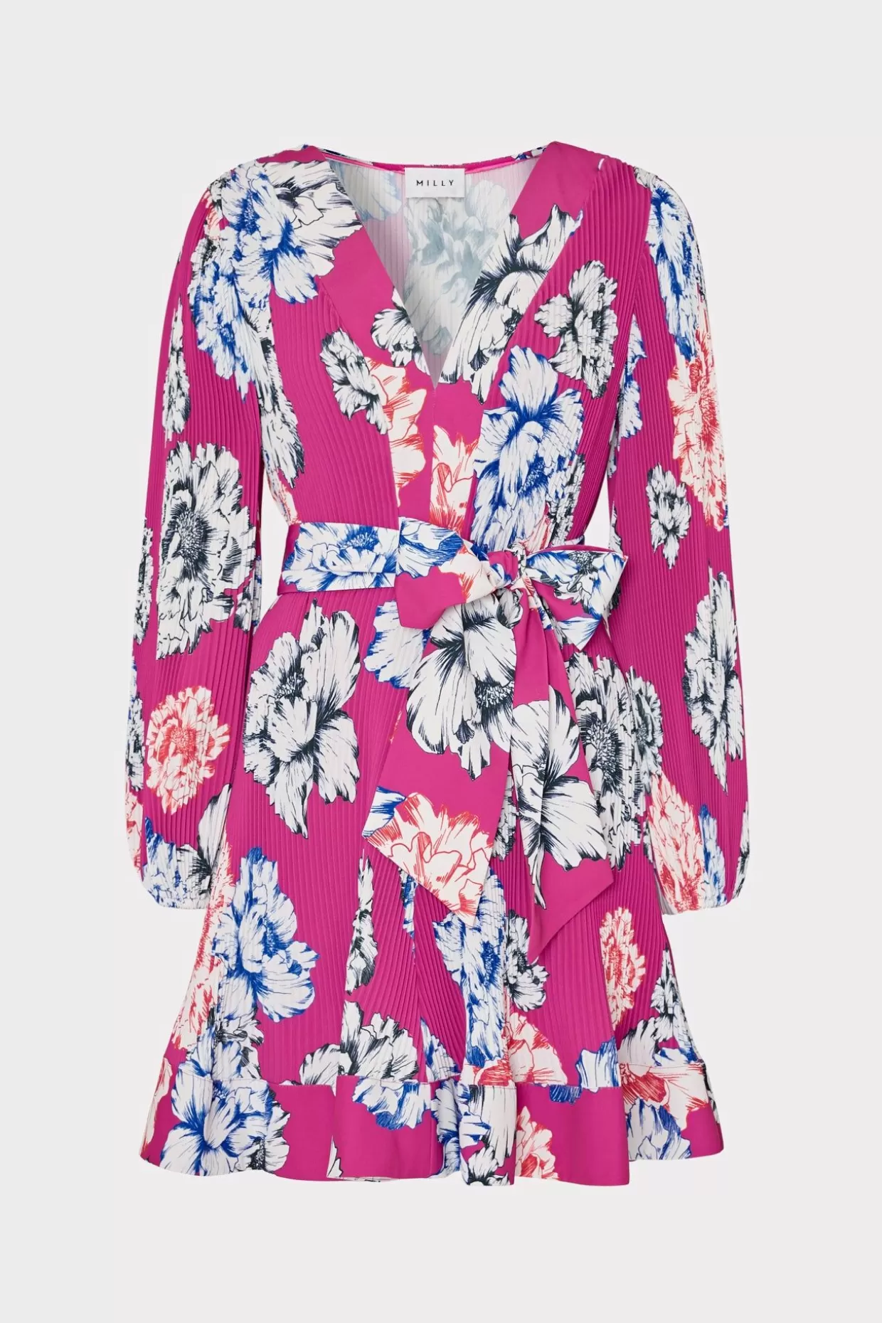 Cocktail Dresses-MILLY Liv Petals In Bloom Pleated Dress Pink Multi