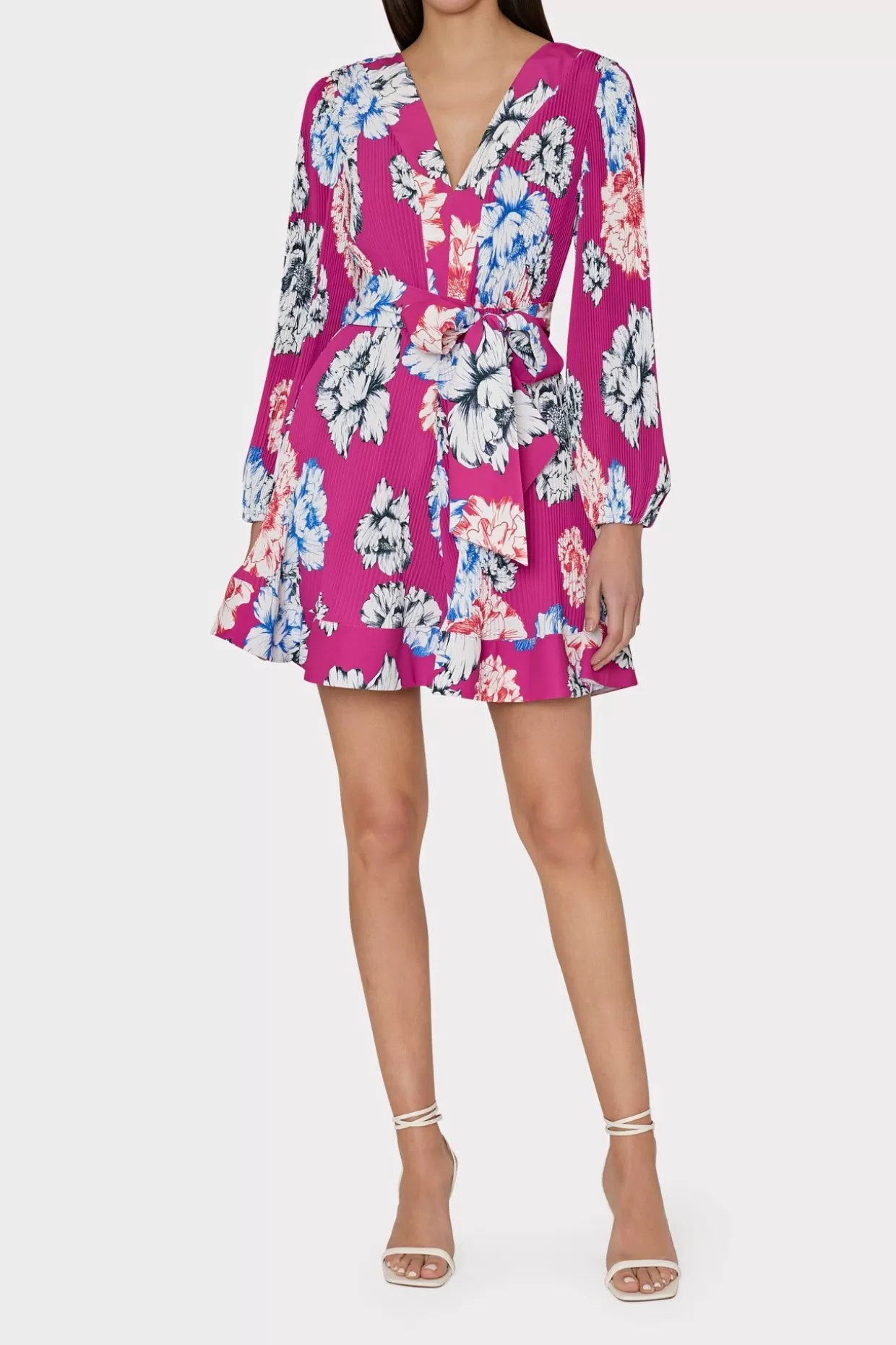 Pink Dresses-MILLY Liv Petals In Bloom Pleated Dress Pink Multi