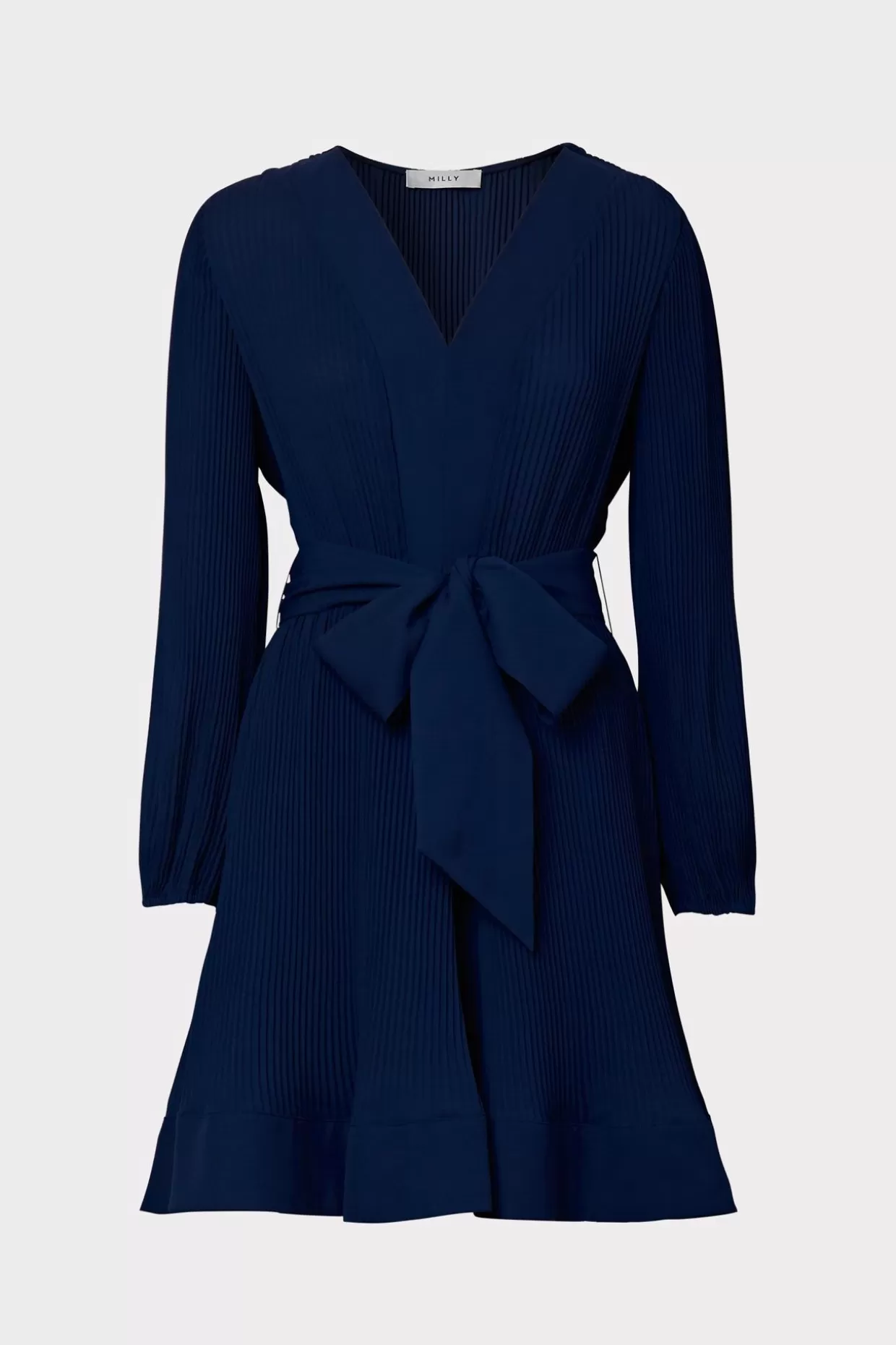 Mini Dresses-MILLY Liv Pleated Dress Navy