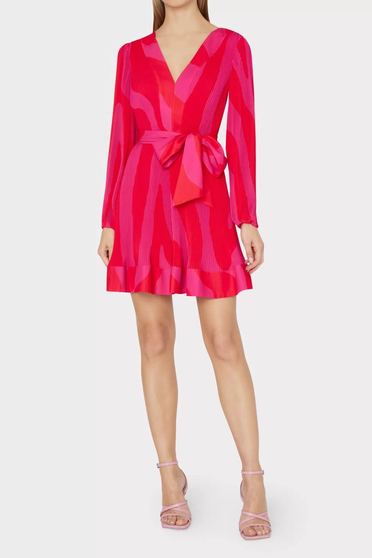 Cocktail Dresses-MILLY Liv Zebra Pleated Dress Milly Pink Multi