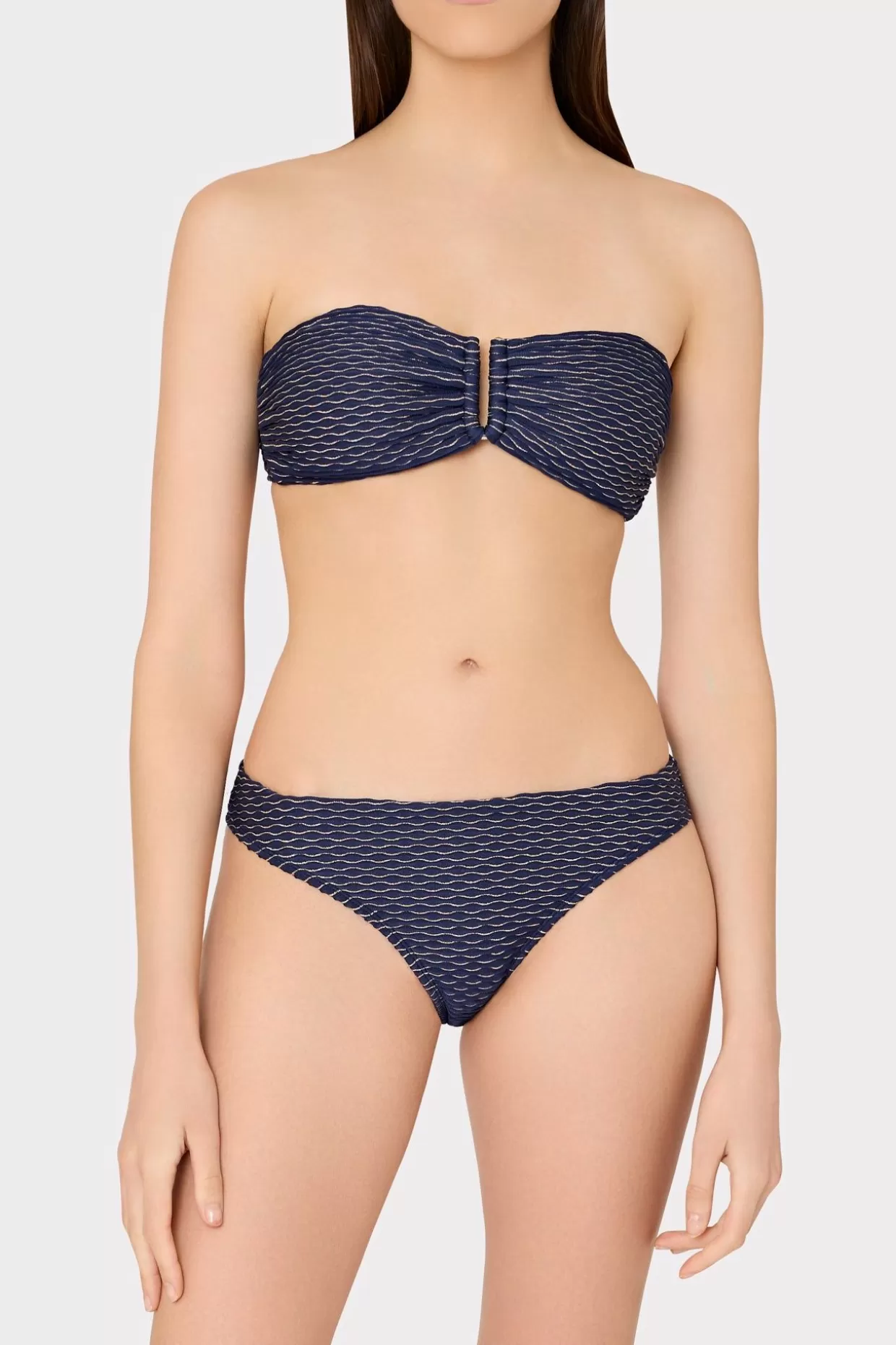 Jumpsuits & Rompers-MILLY Margot Textured Waves Bikini Bottom Navy