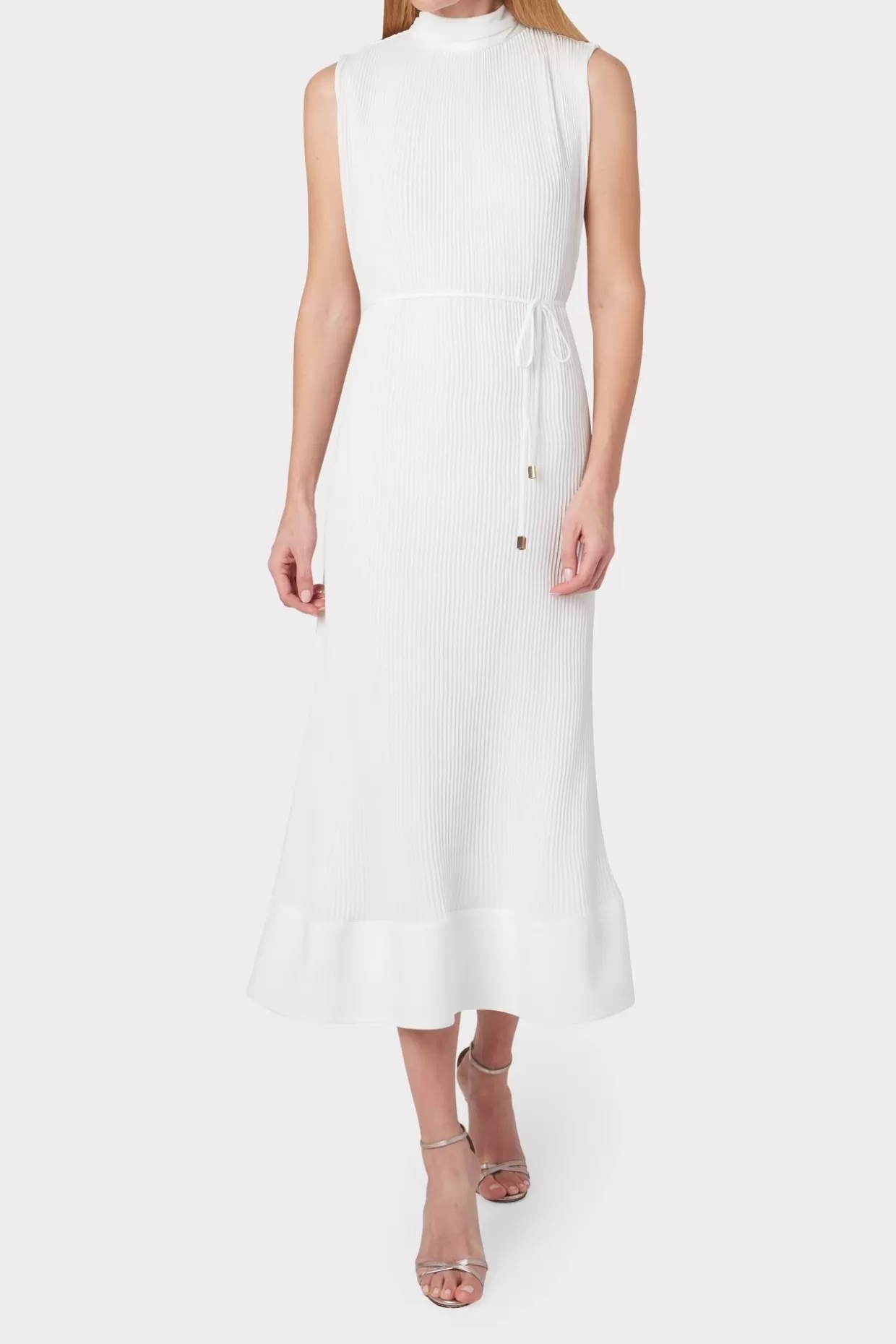 White Dresses-MILLY Melina Solid Pleated Dress White