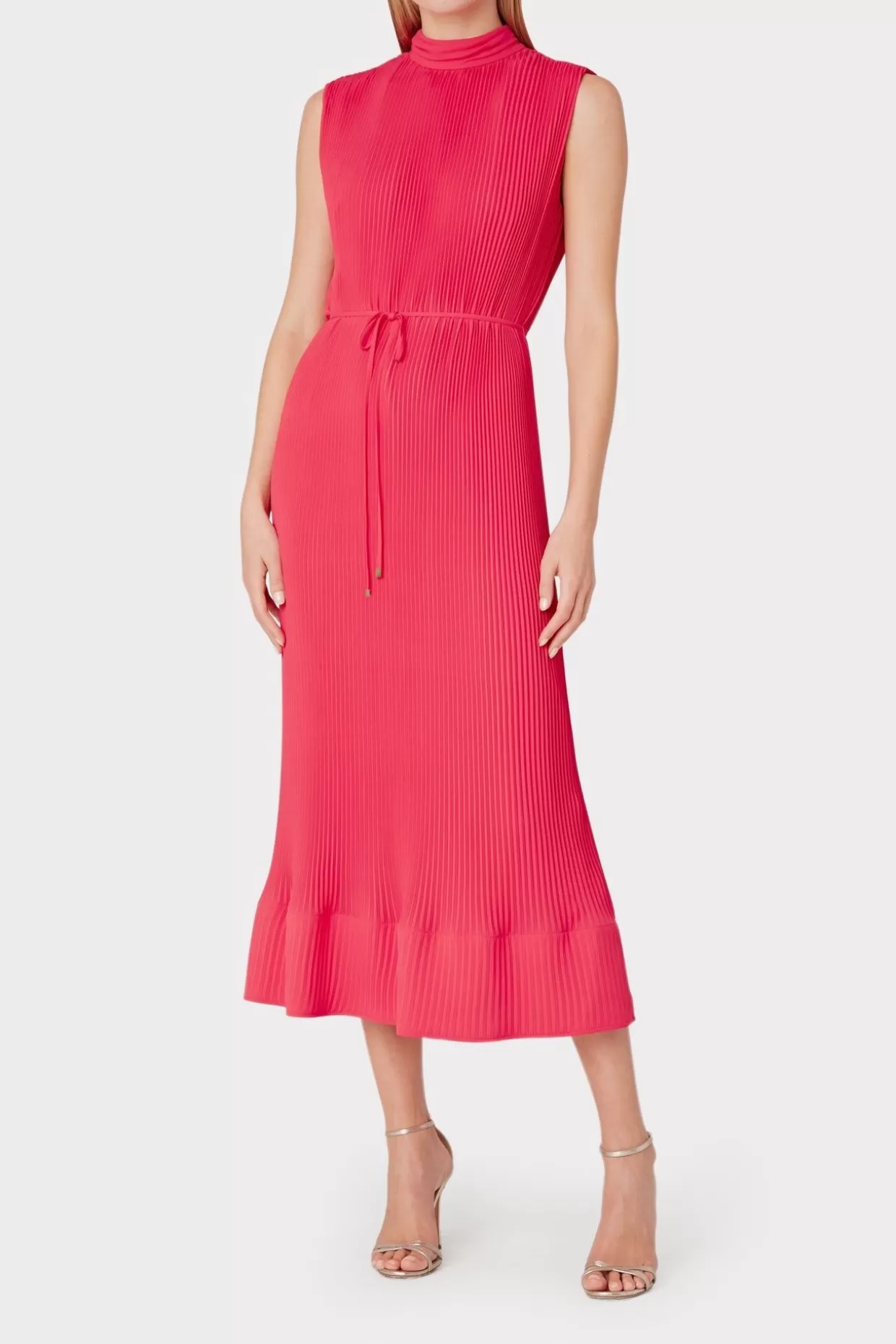 Maxi Dresses-MILLY Melina Solid Pleated Dress Milly Pink