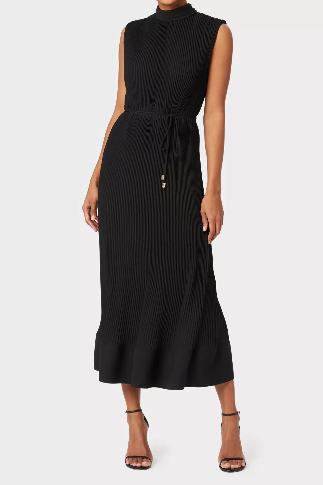 Day Dresses-MILLY Melina Solid Pleated Dress Black