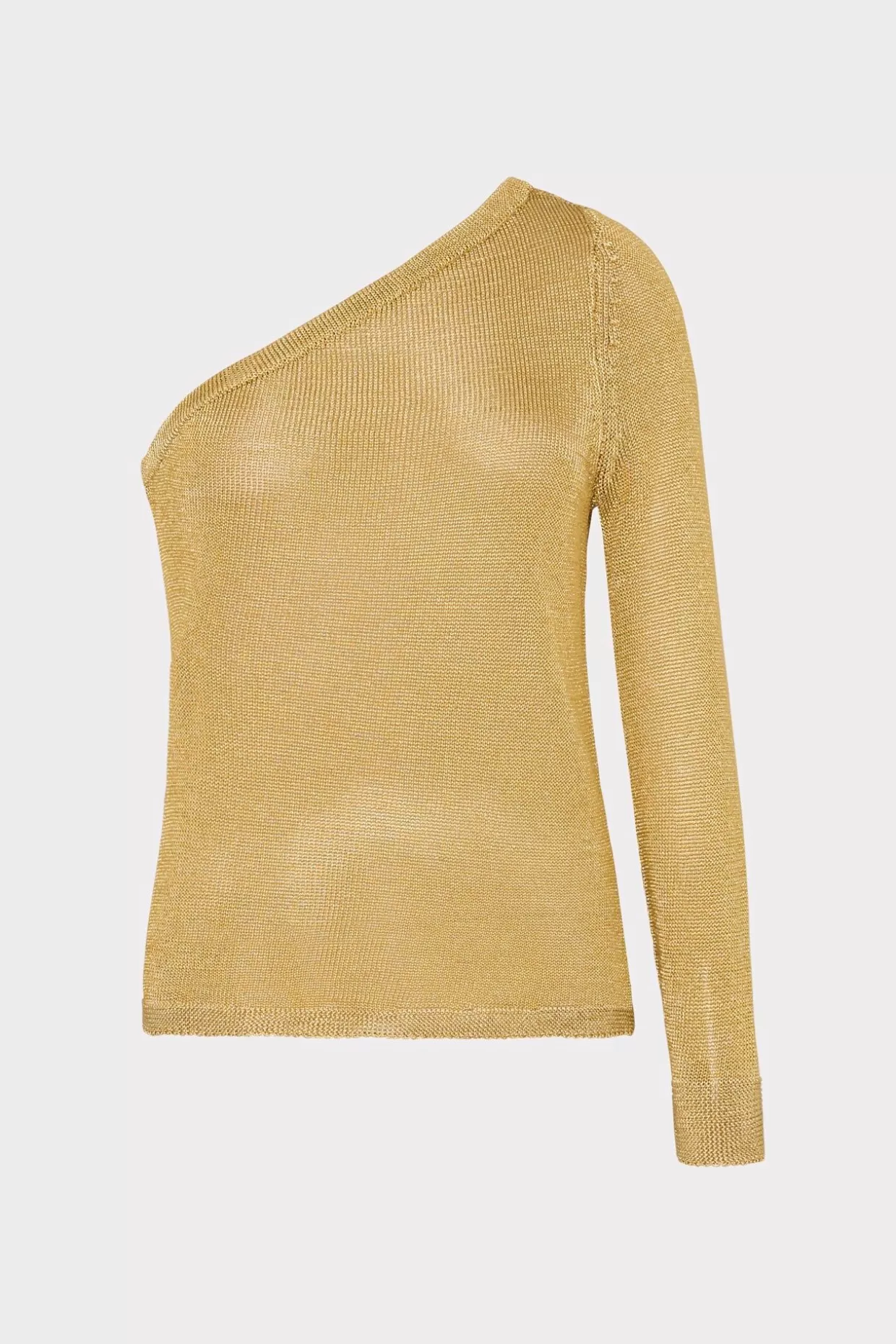 Tops-MILLY Metallic Knit One Shoulder Top Gold