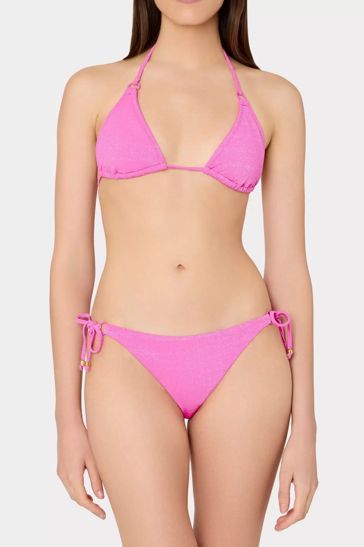 Bikinis-MILLY Metallic Ring Triangle Bikini Top Fuchsia/Silver