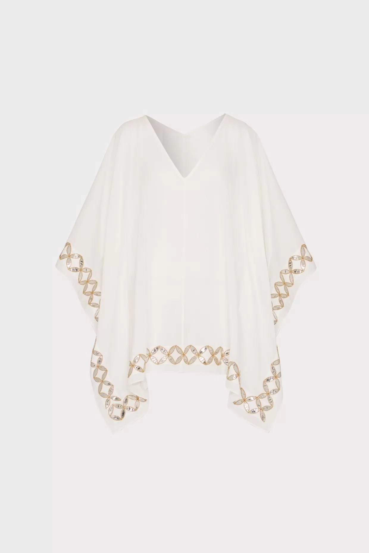 Cover-Ups-MILLY Mirrored Embroidery Caftan White/Gold