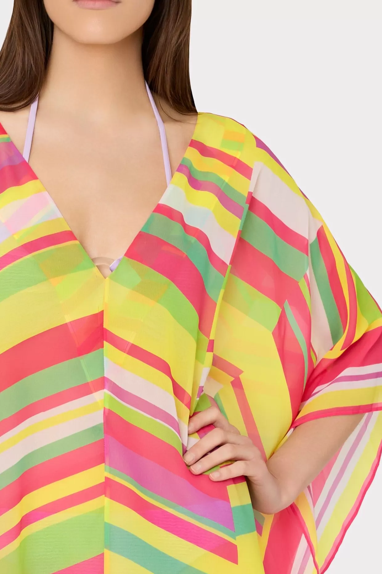 Cover-Ups-MILLY Multi Color Chevron Caftan Green Multi