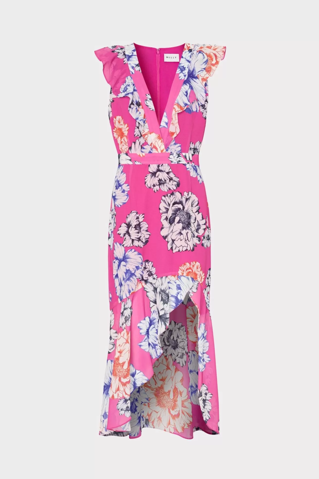 Sundresses-MILLY Nanci Petals In Bloom Ruffle Dress Pink Multi