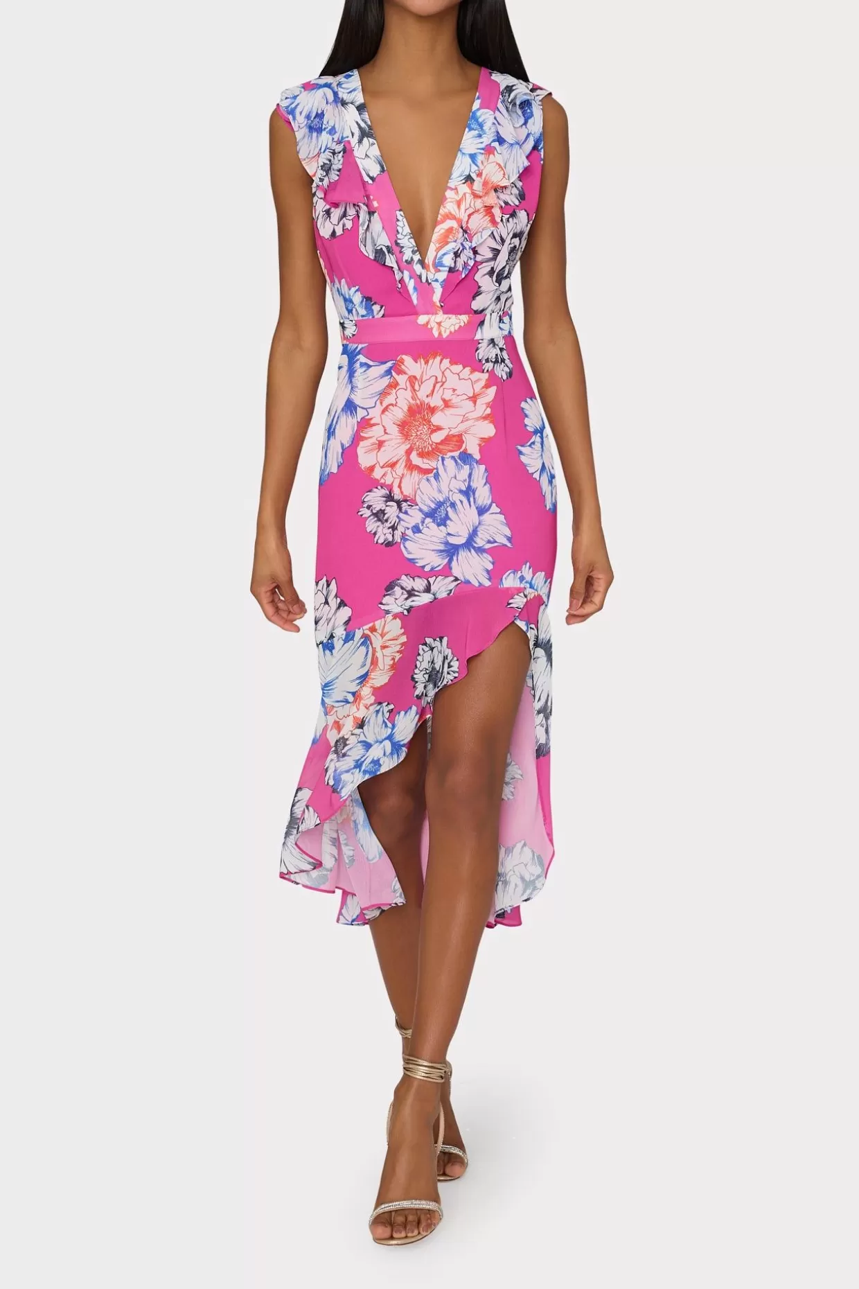 Jumpsuits & Rompers-MILLY Nanci Petals In Bloom Ruffle Dress Pink Multi