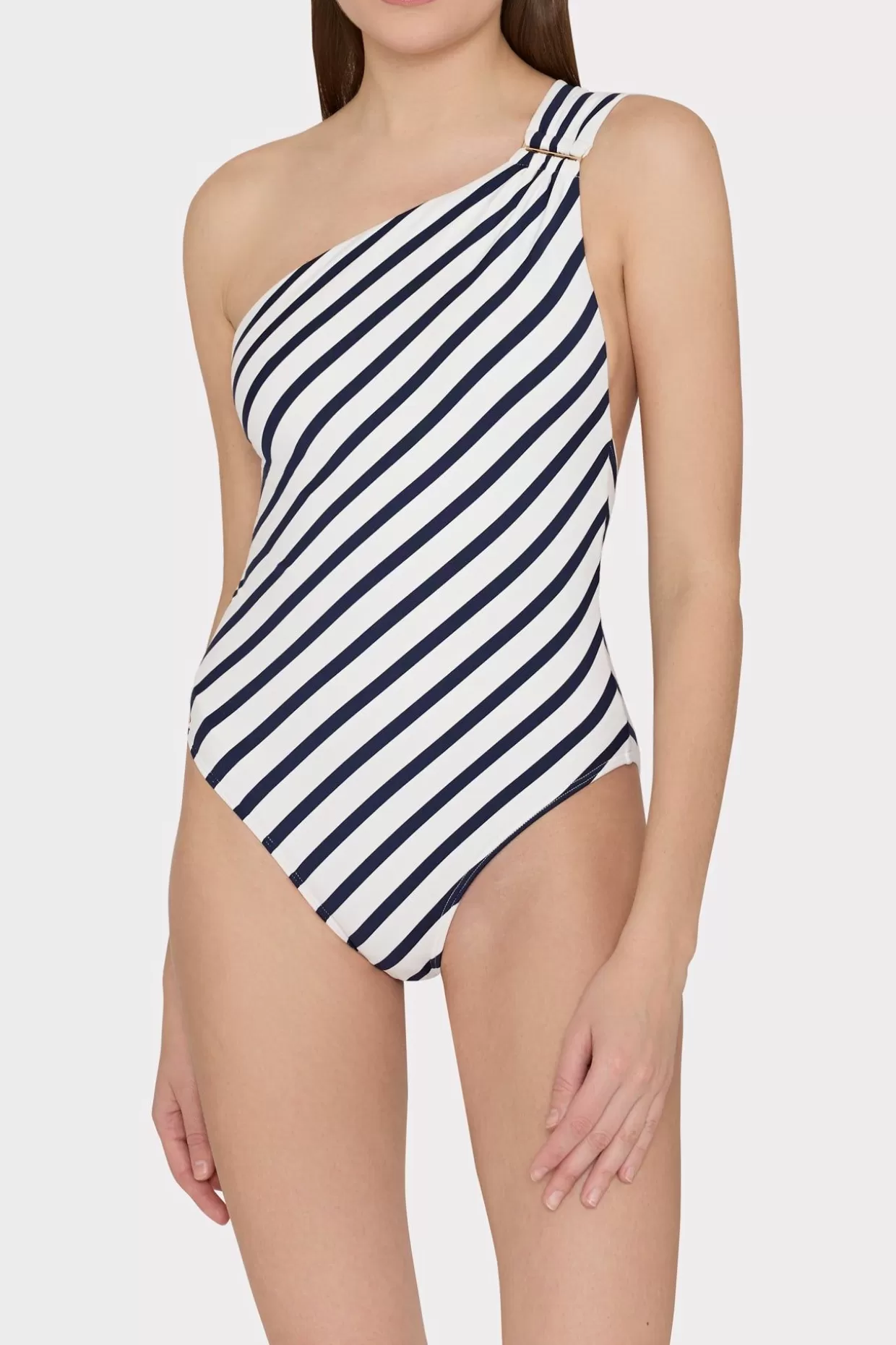 Jumpsuits & Rompers-MILLY Nautical Stripe One Shoulder One Piece Navy/White