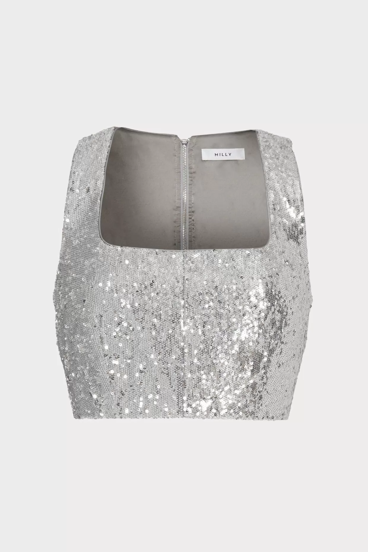 Tops-MILLY Nickie Sequins Crop Top Silver