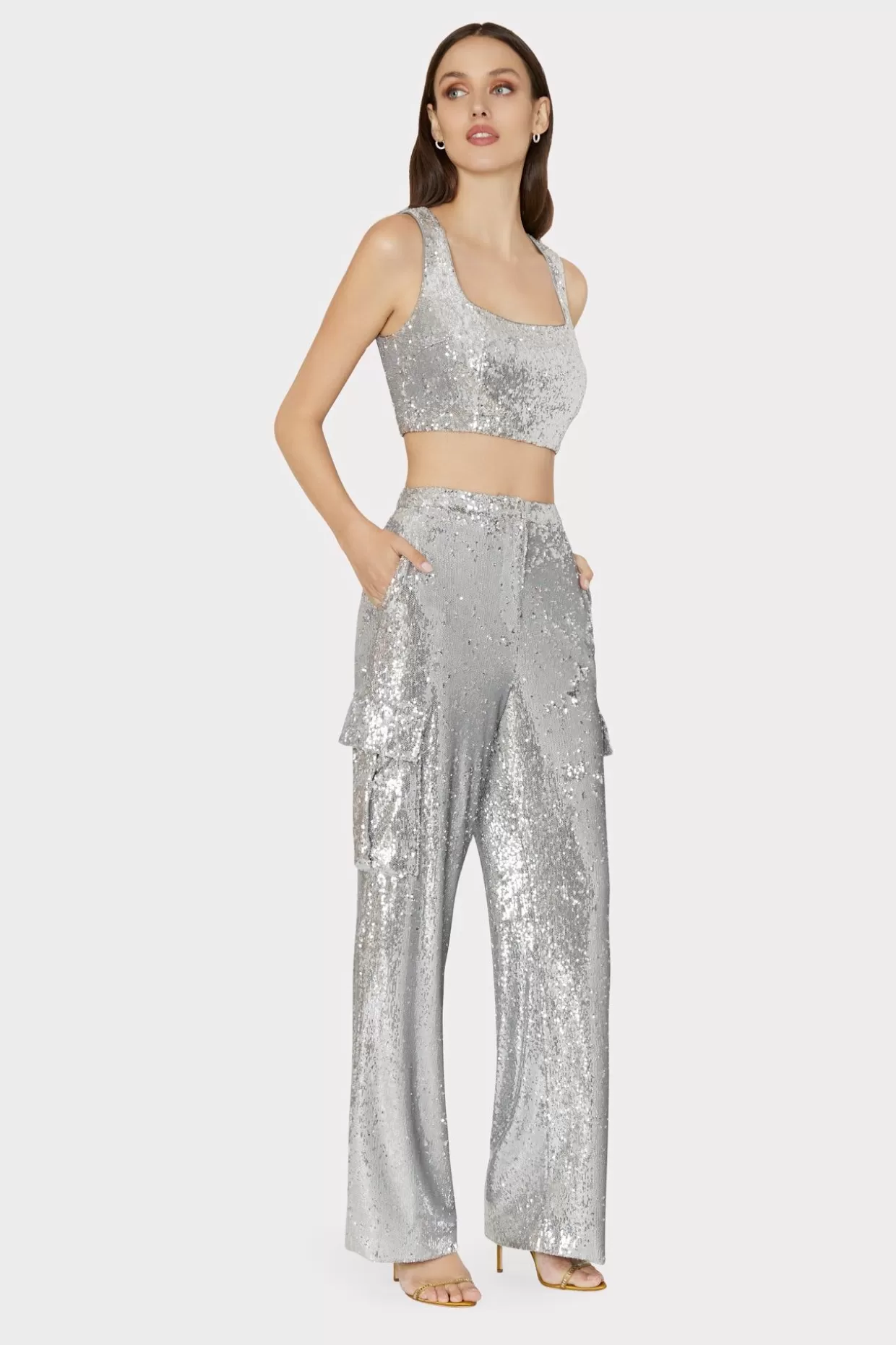 Tops-MILLY Nickie Sequins Crop Top Silver