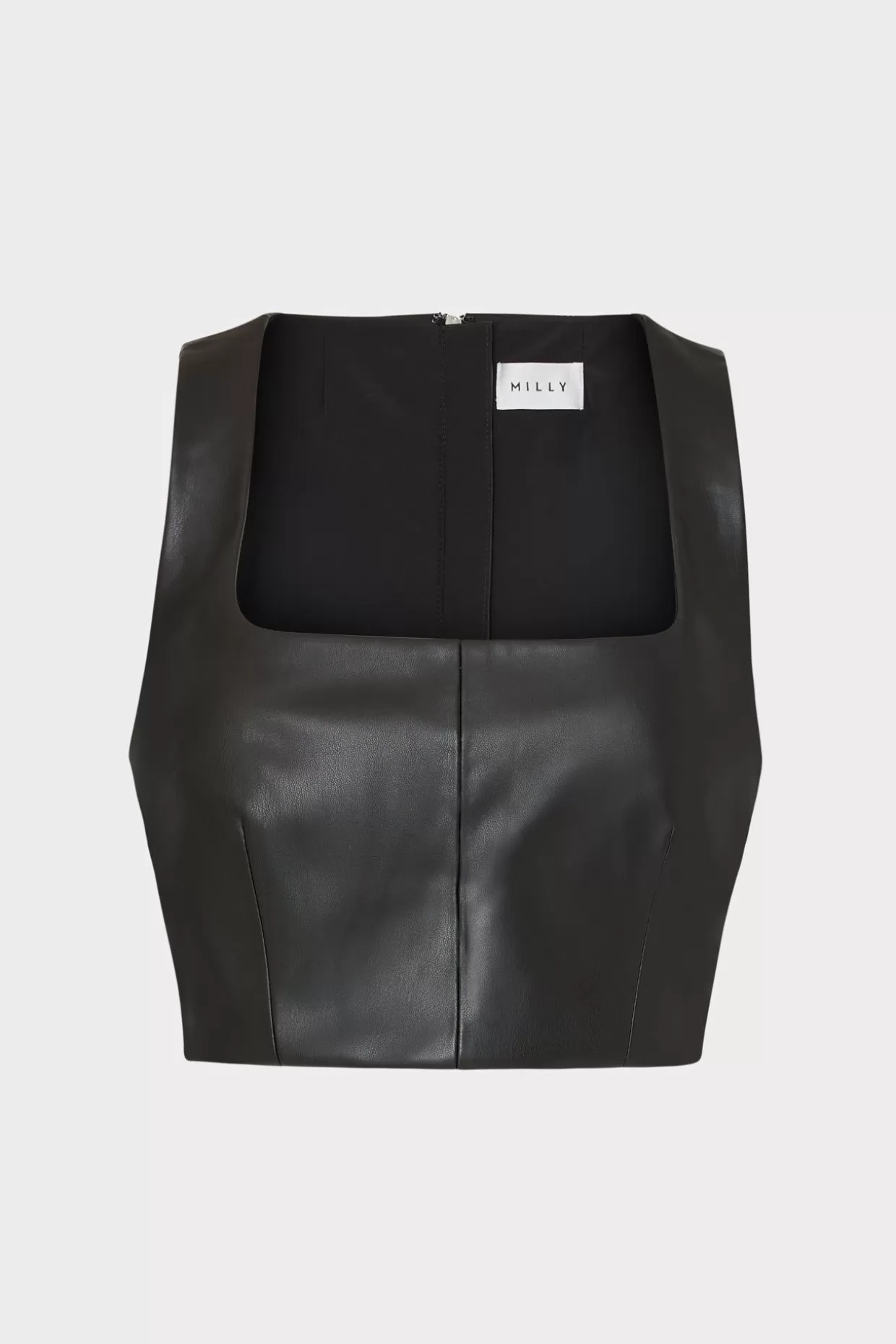 Tops-MILLY Nickie Vegan Leather Crop Top Black