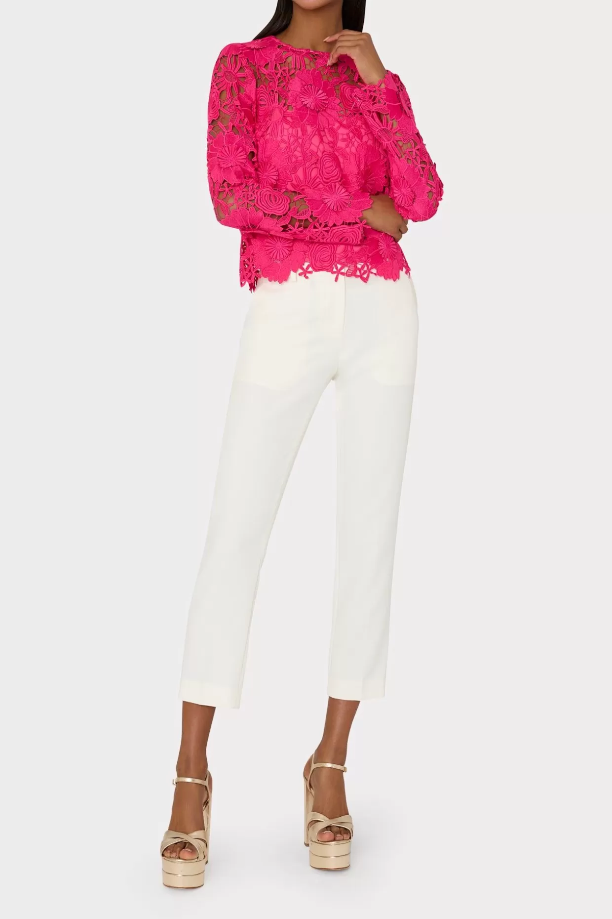 Jumpsuits & Rompers-MILLY Nori 3D Lace Shirt Milly Pink