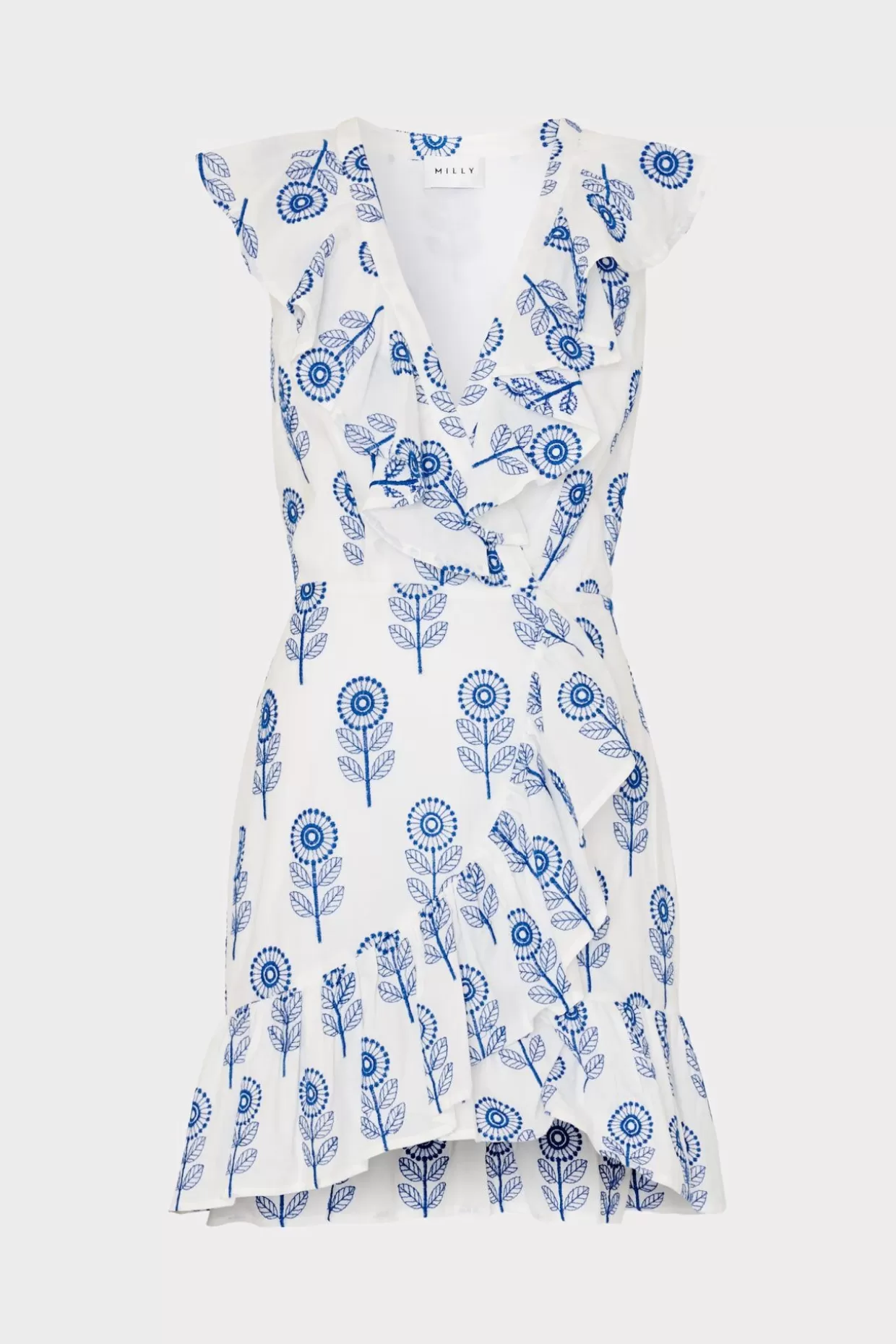 Sundresses-MILLY Novi Poppy Embroidery Wrap Dress White/Blue