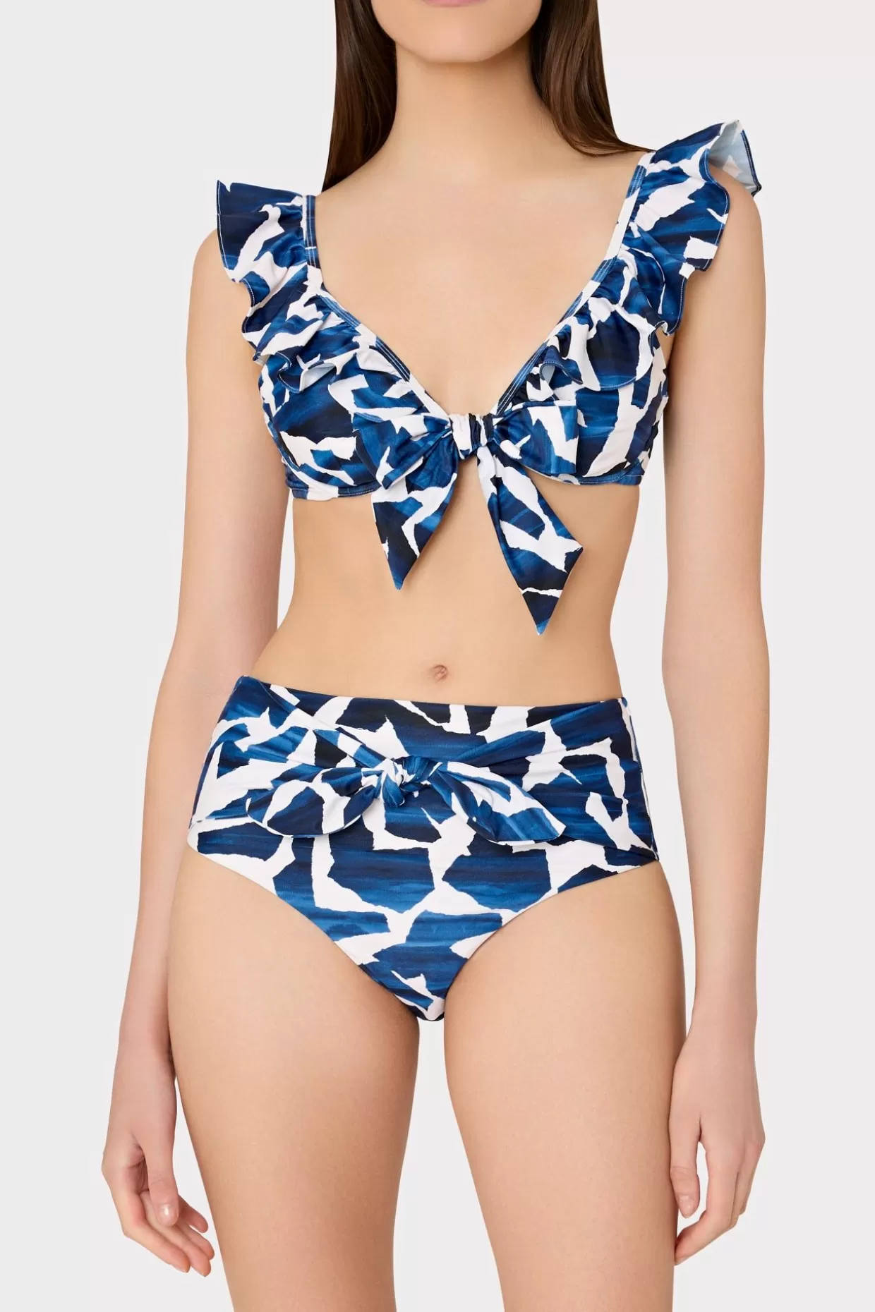 Jumpsuits & Rompers-MILLY Ocean Puzzle Ruffle Bikini Top Navy Multi