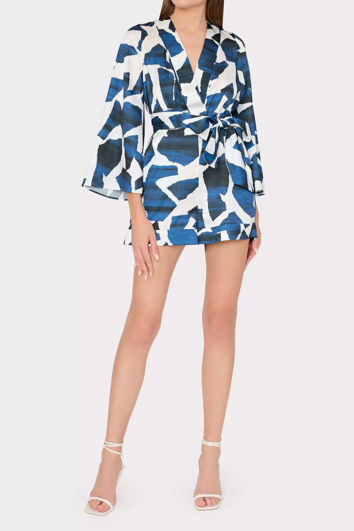 Jumpsuits & Rompers-MILLY Ocean Puzzle Satin Romper Navy Multi