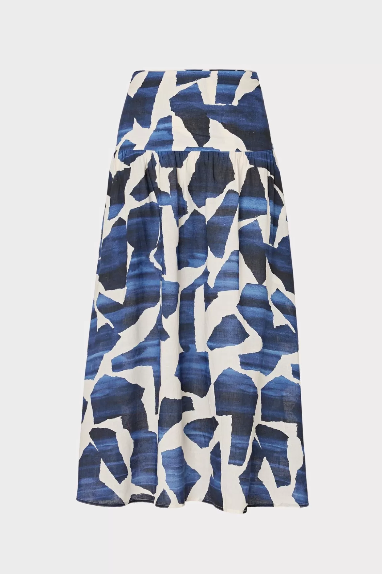 Cover-Ups-MILLY Ocean Puzzle Viscose Linen Skirt Navy Multi