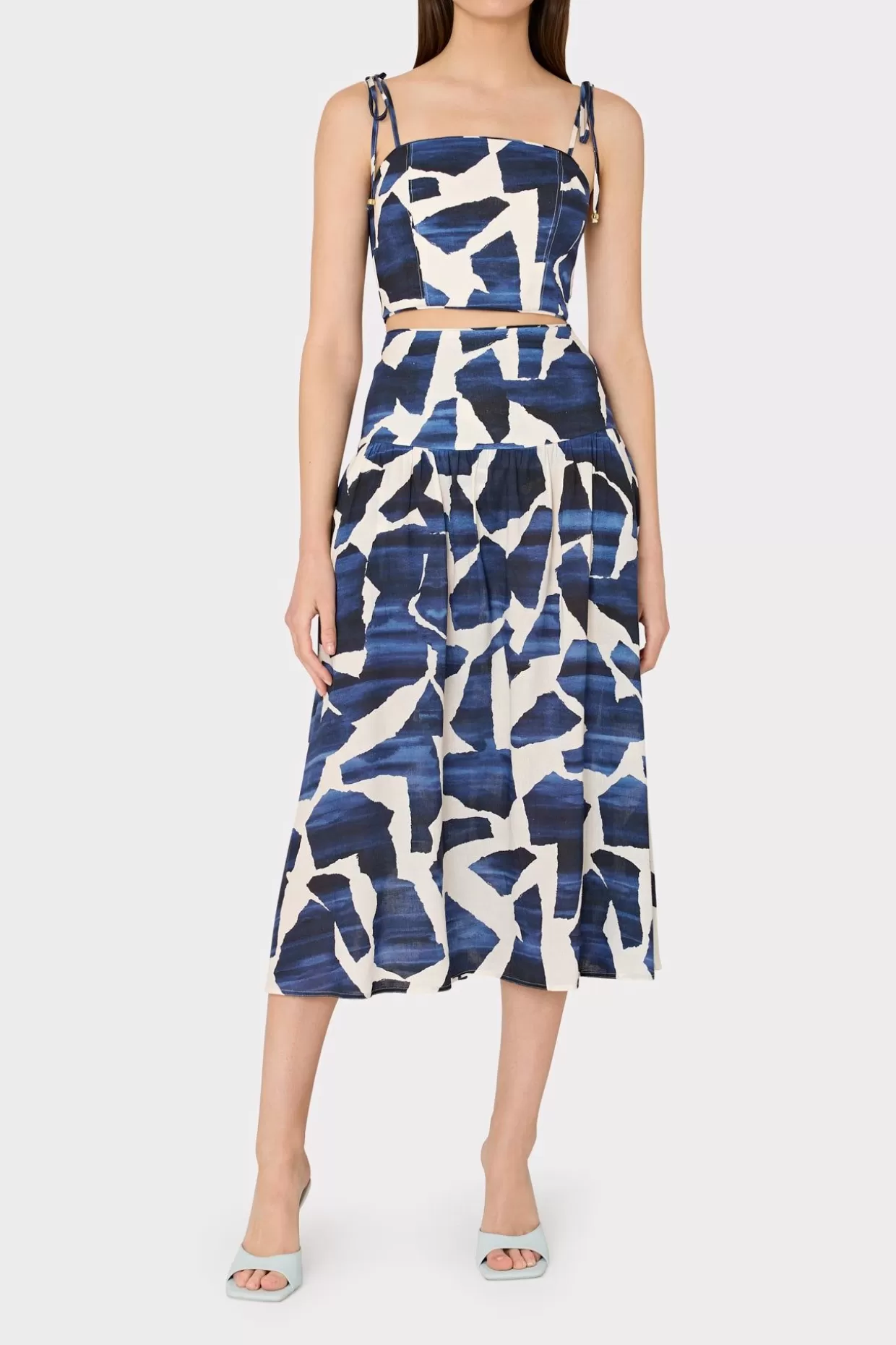 Jumpsuits & Rompers-MILLY Ocean Puzzle Viscose Linen Skirt Navy Multi