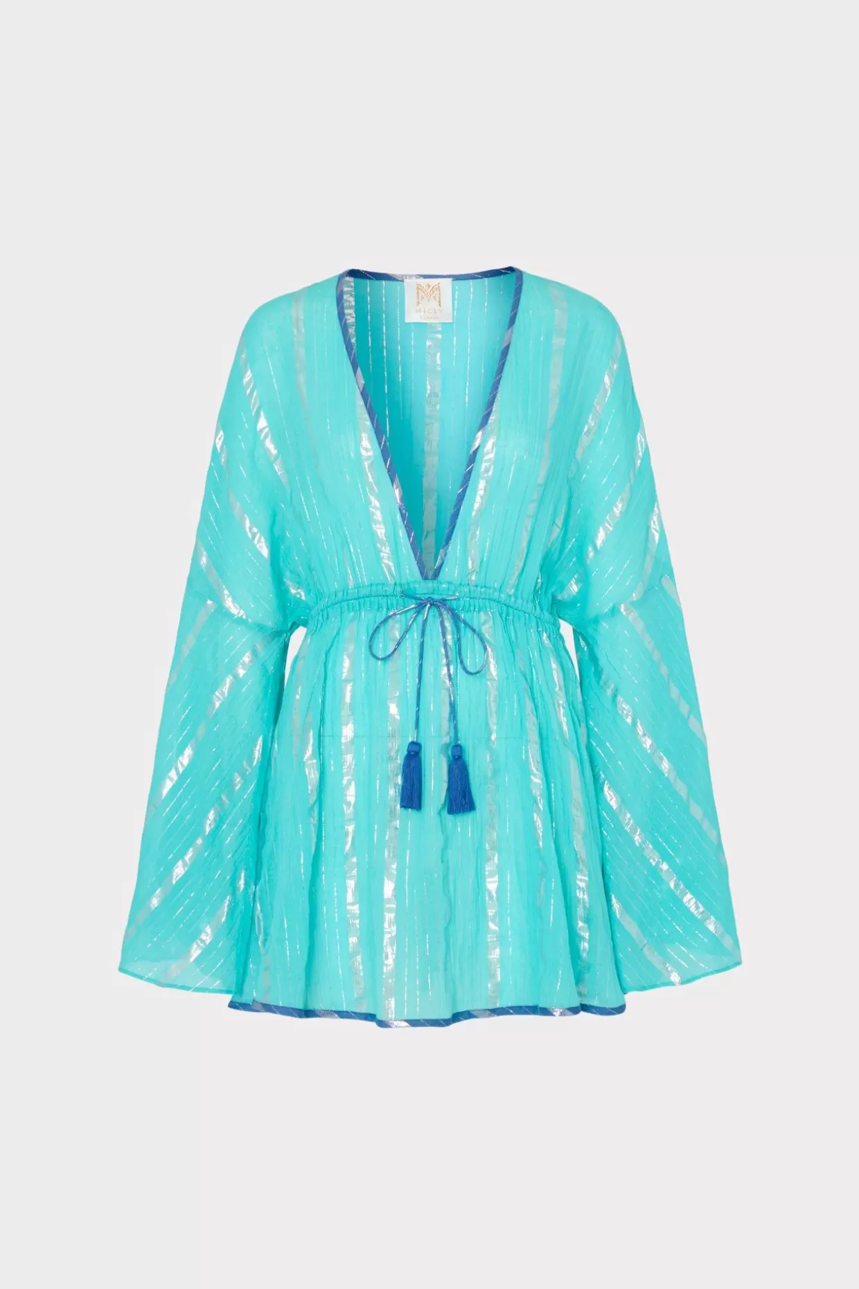 Cover-Ups-MILLY Olympia Lurex Stripe Coverup Dress Turquoise/Blue