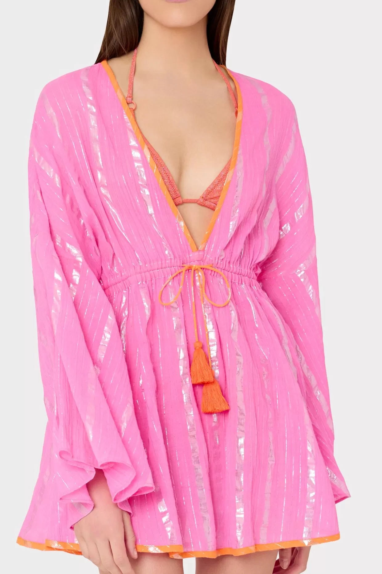 Jumpsuits & Rompers-MILLY Olympia Lurex Stripe Coverup Dress Pink/Coral