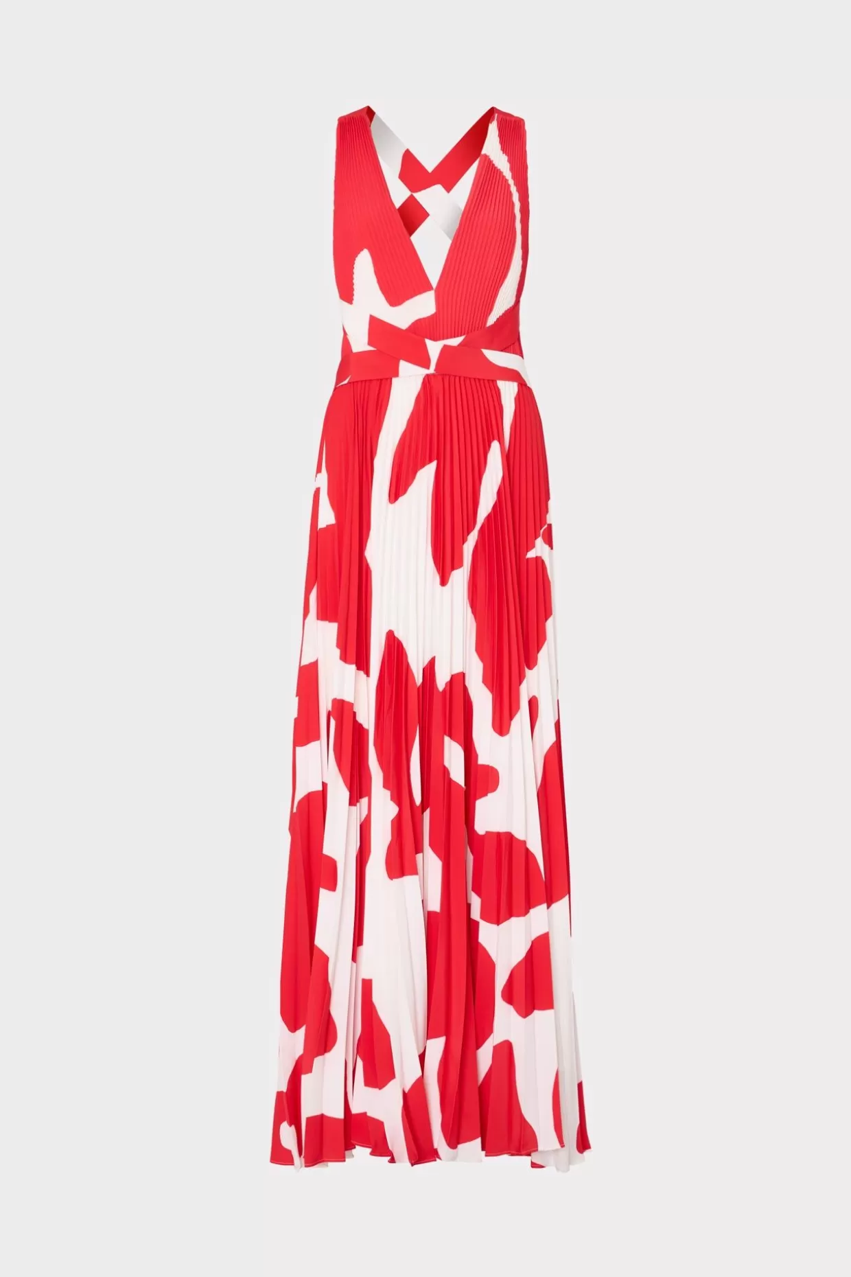 Evening Gowns-MILLY Oria Grand Foliage Pleated Dress Red/White