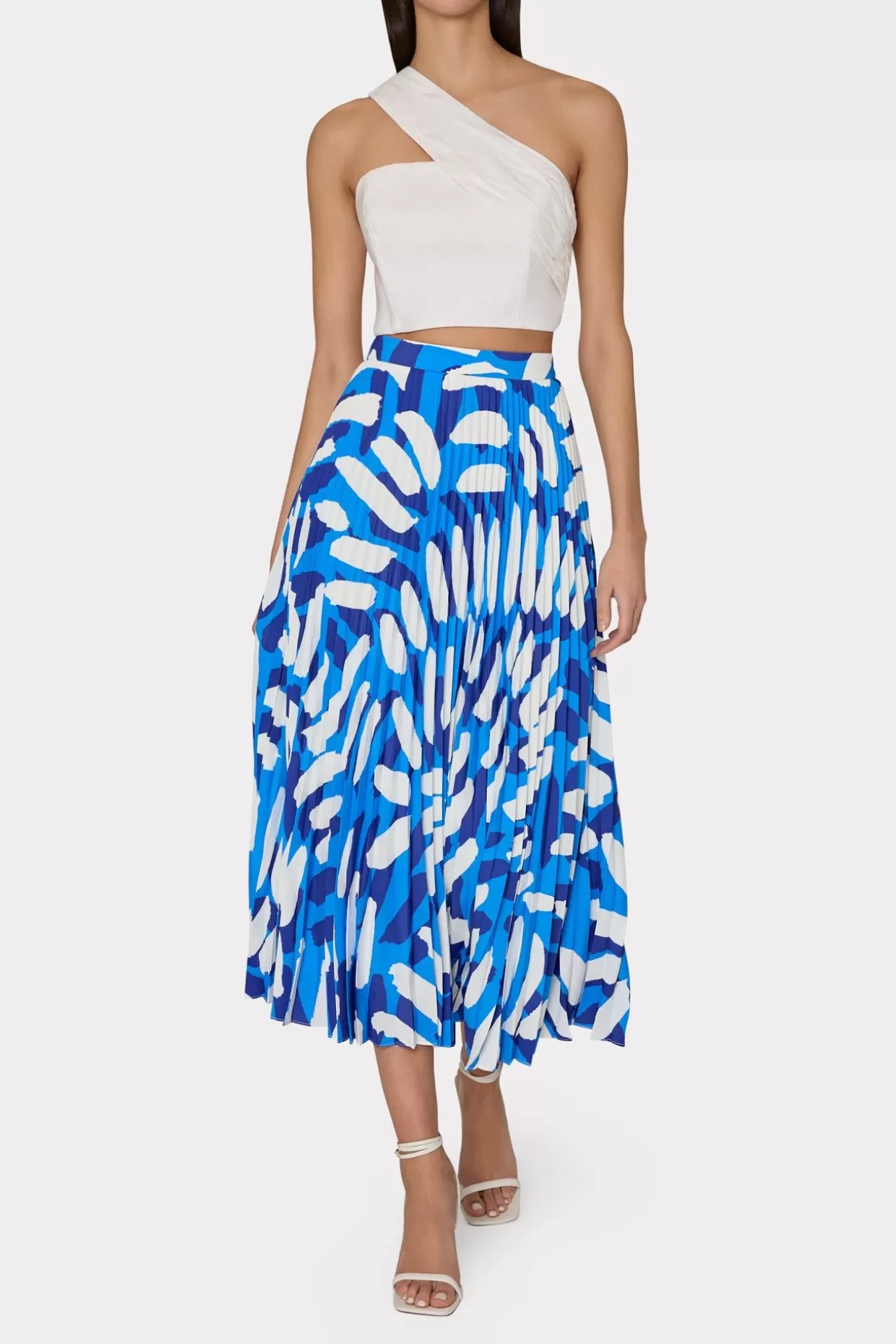 Skirts-MILLY Otha Brushstroke Pleated Skirt Blue Multi