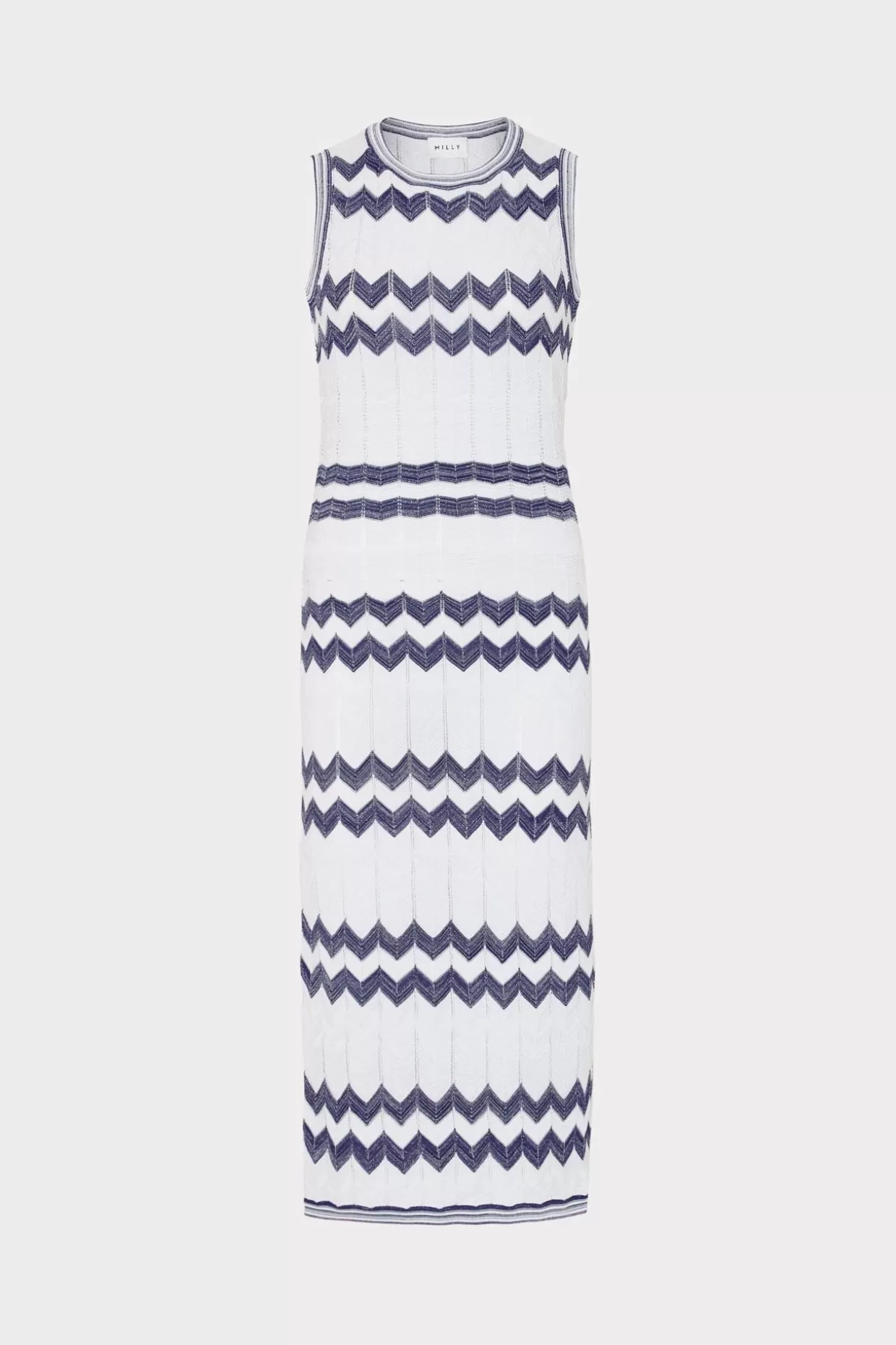 Sweaters & Knits-MILLY Oversized Zig Zag Midi Dress Navy/Ecru