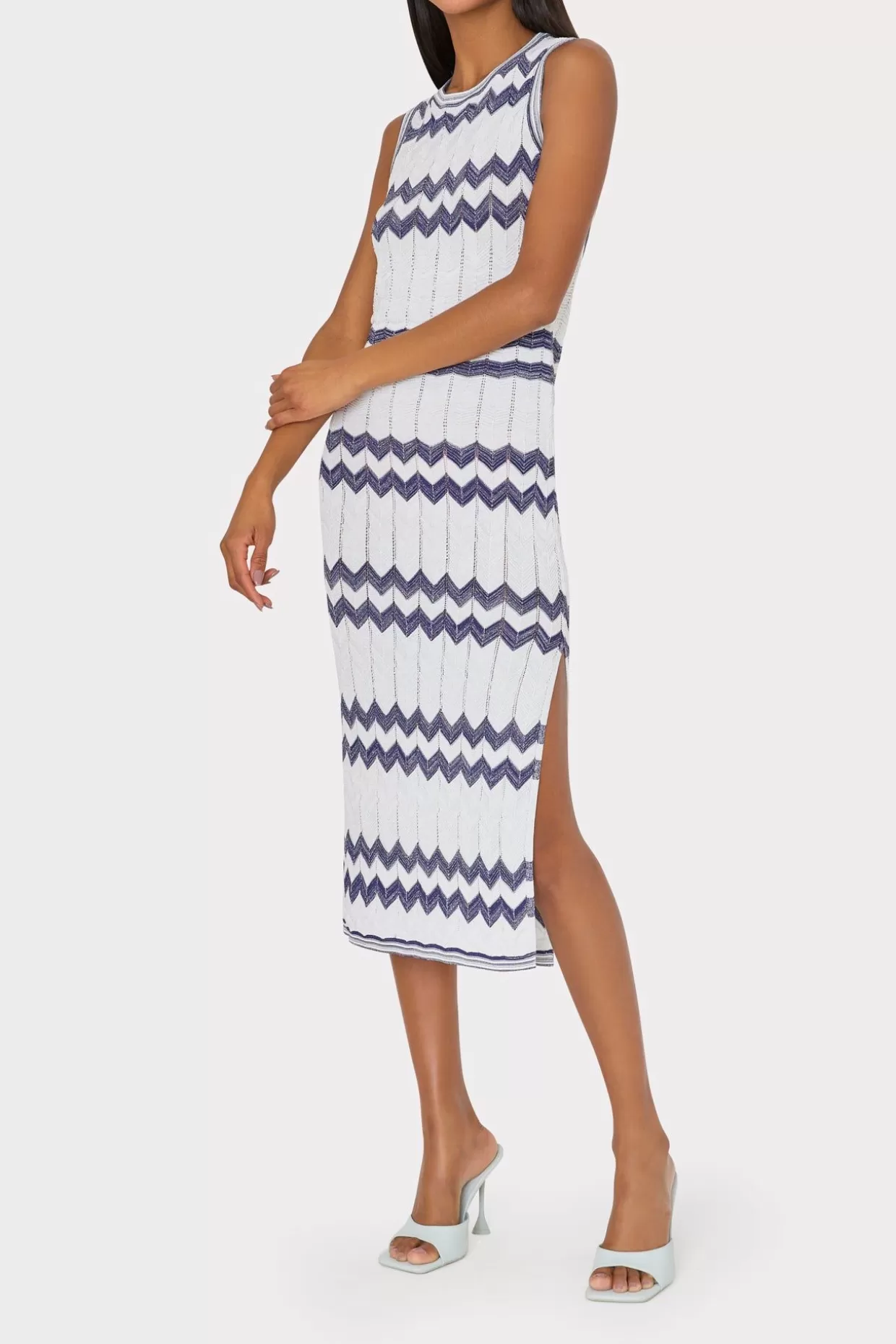 Sweaters & Knits-MILLY Oversized Zig Zag Midi Dress Navy/Ecru