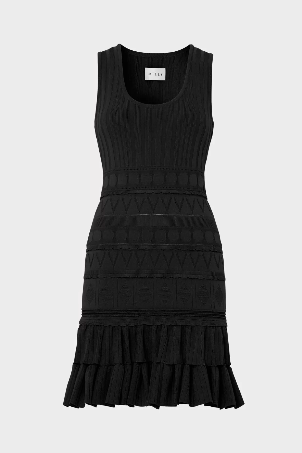 Day Dresses-MILLY Pepper Knit Ruffle Mini Dress Black