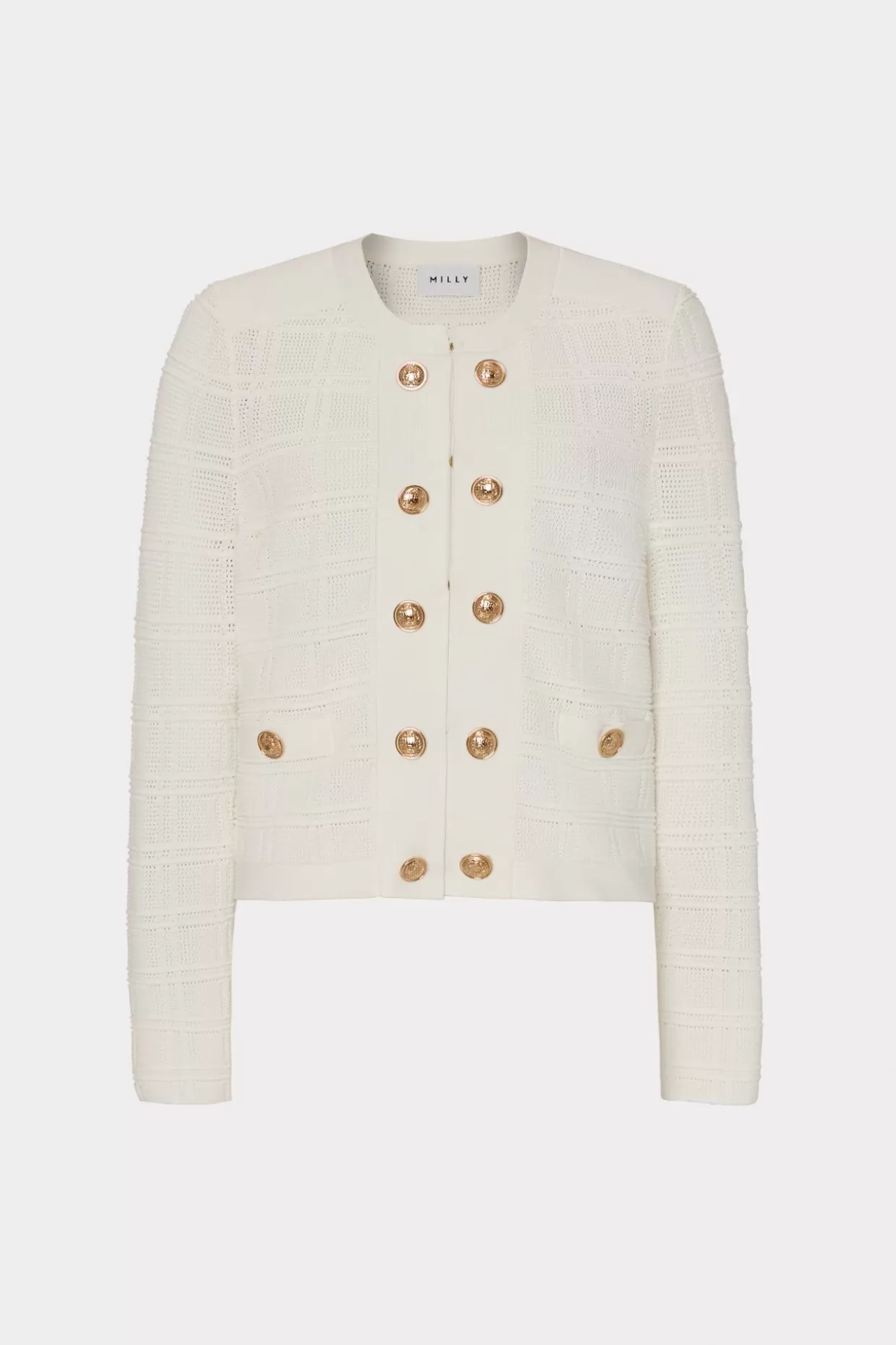 Coats & Jackets-MILLY Pointelle Textured Knit Jacket Ecru