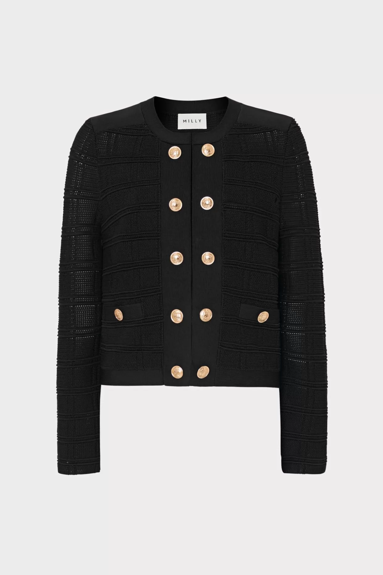 Sweaters & Knits-MILLY Pointelle Textured Knit Jacket Black