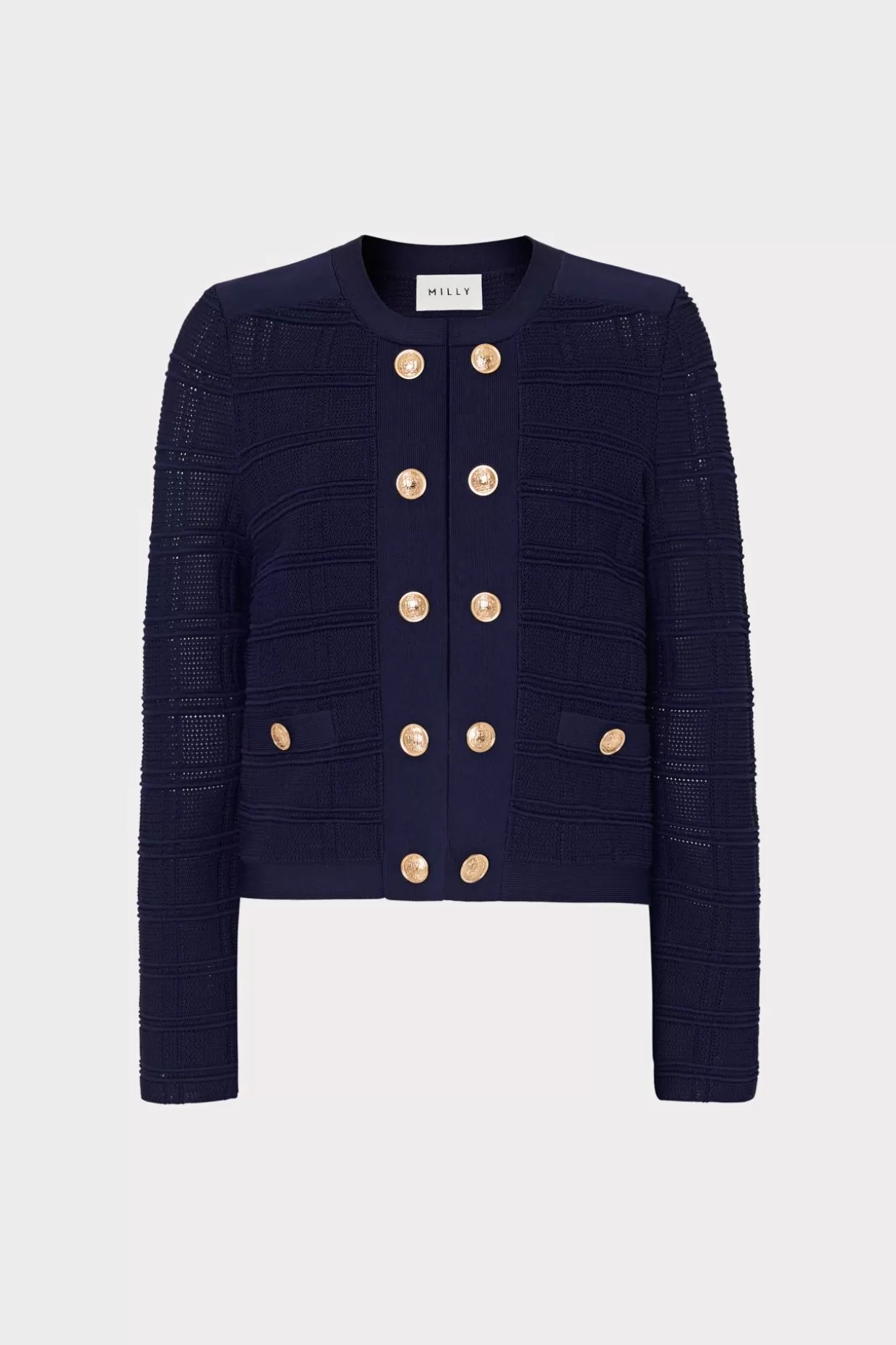 Coats & Jackets-MILLY Pointelle Textured Knit Jacket Navy