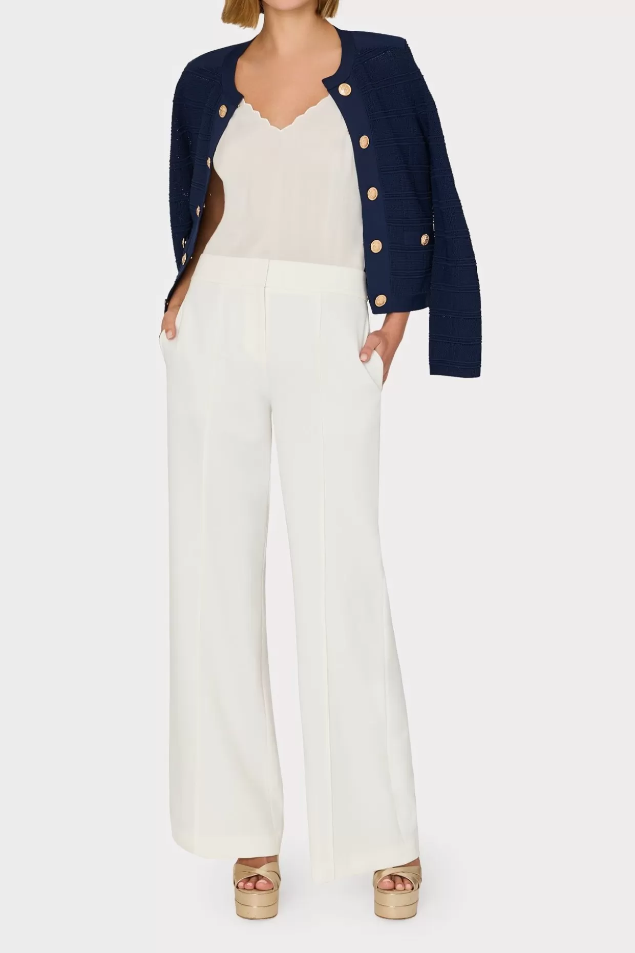 Sweaters & Knits-MILLY Pointelle Textured Knit Jacket Navy