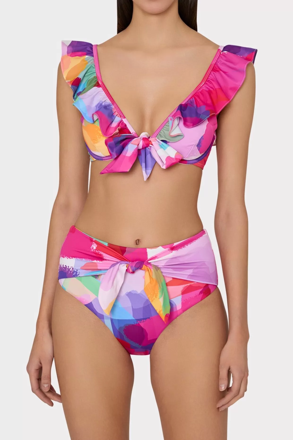 Jumpsuits & Rompers-MILLY Rainbow Waterfall Ruffle Bikini Top Multi