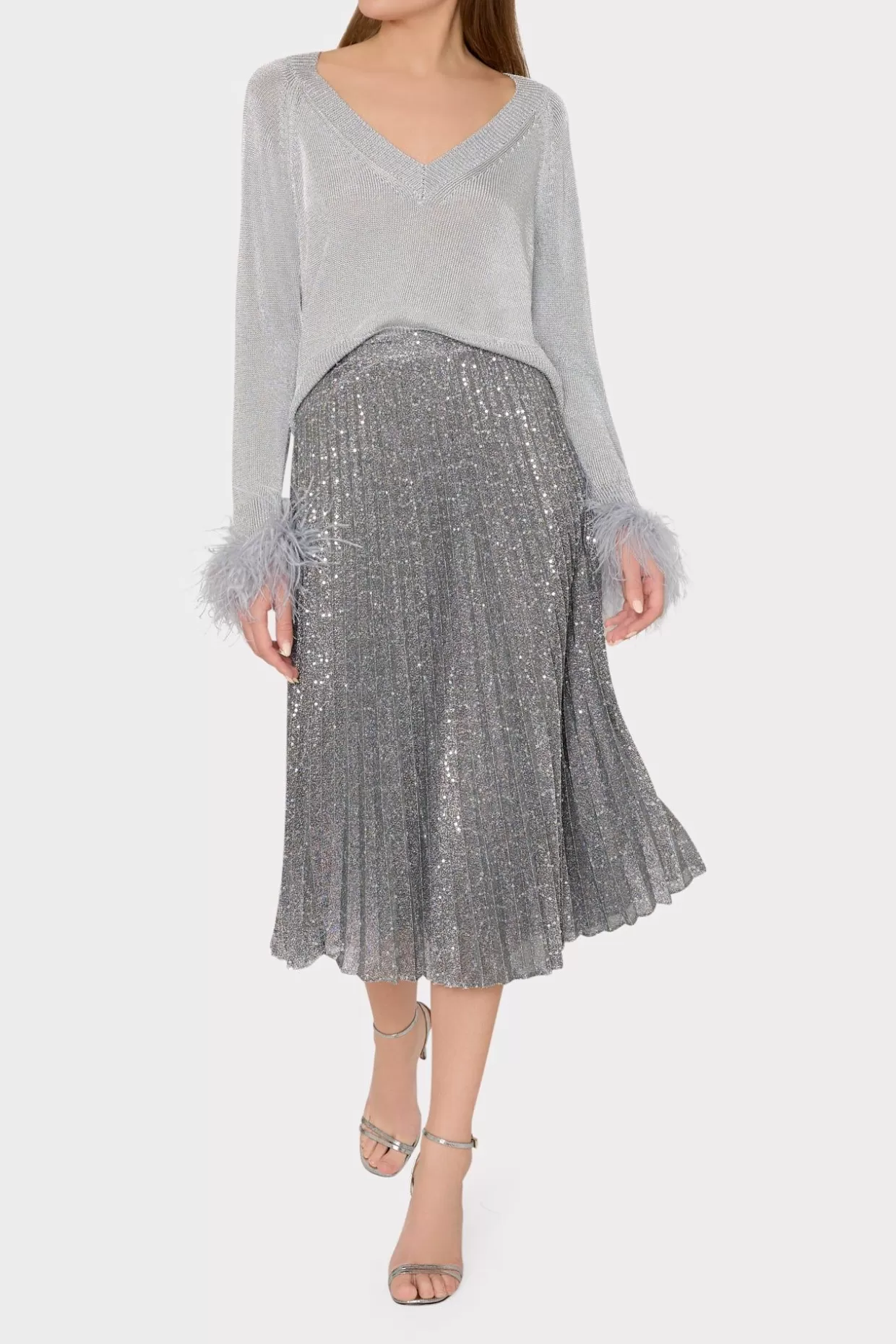 Skirts-MILLY Rayla Pleated Sequins Skirt Silver