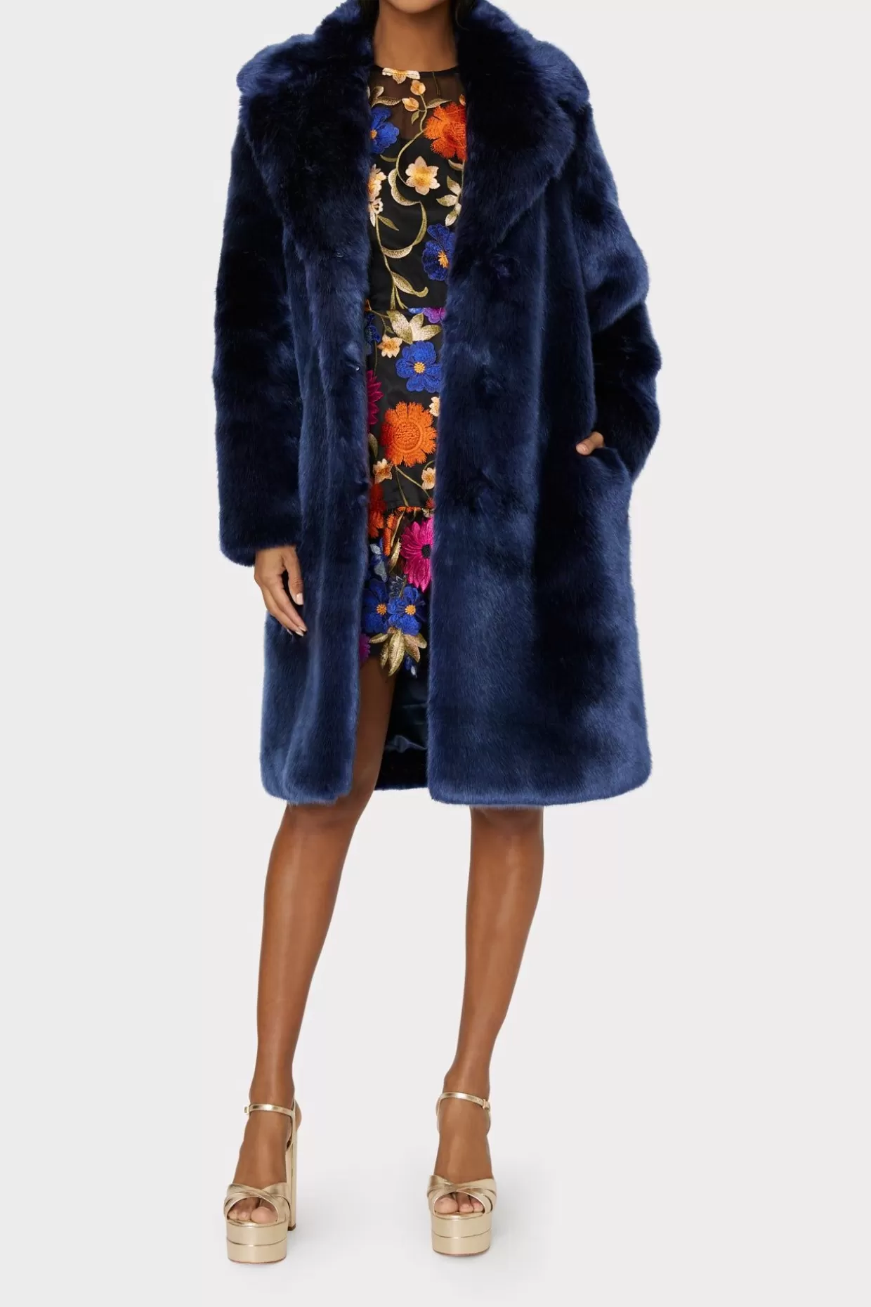 Coats & Jackets-MILLY Riley Faux Fur Coat Navy