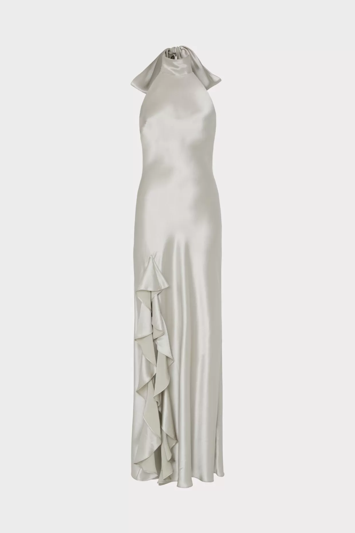 Evening Gowns-MILLY Roux Hammered Satin Gown Silver