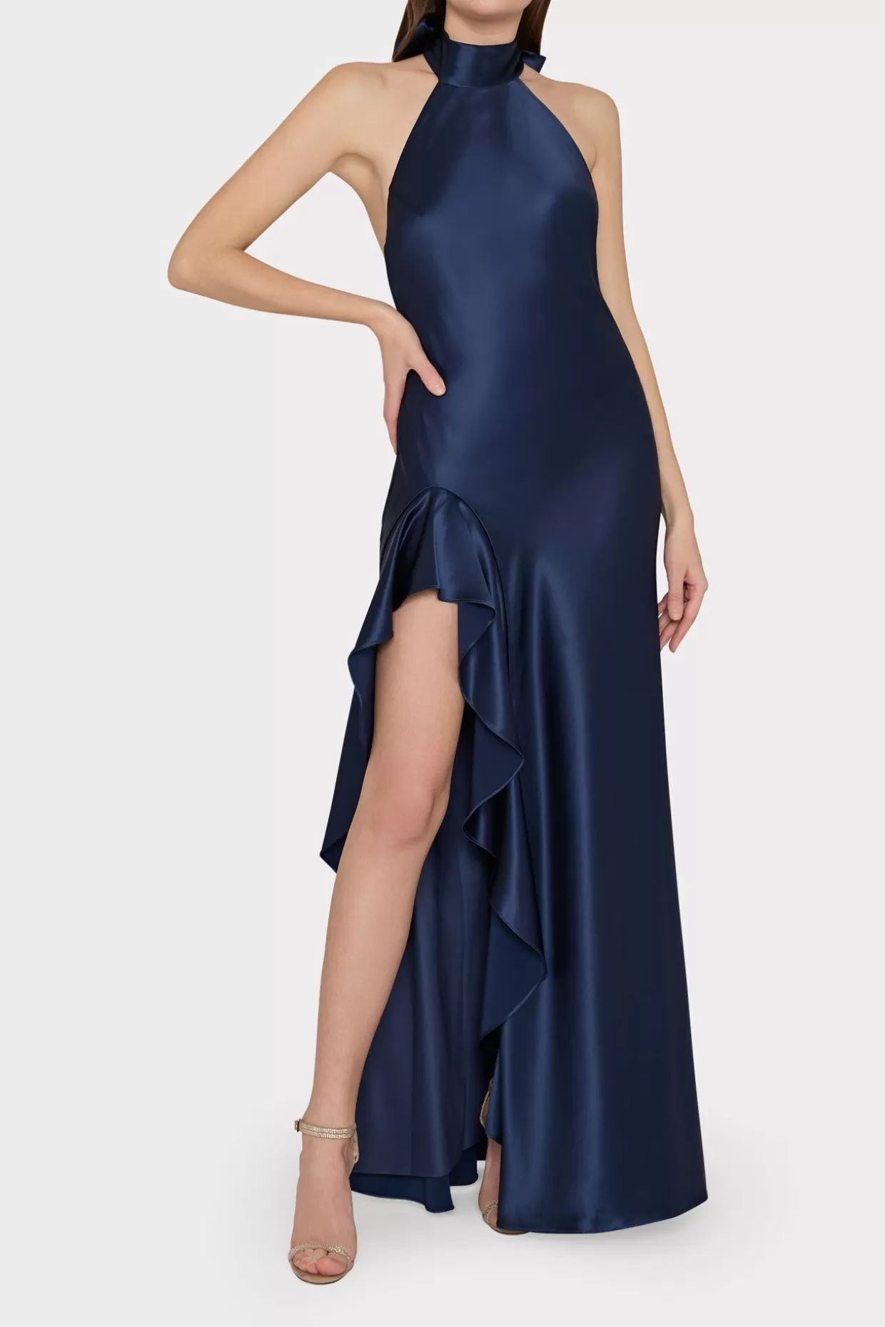 Jumpsuits & Rompers-MILLY Roux Hammered Satin Gown Navy